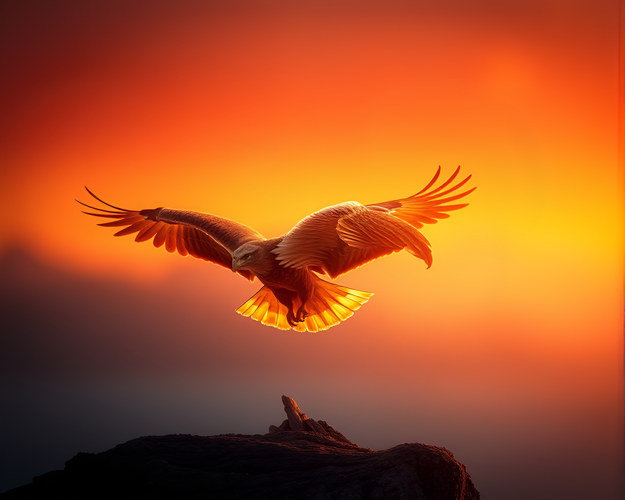 Majestic Eagle Soaring in Sunset X-ray Vision – free AI stock image