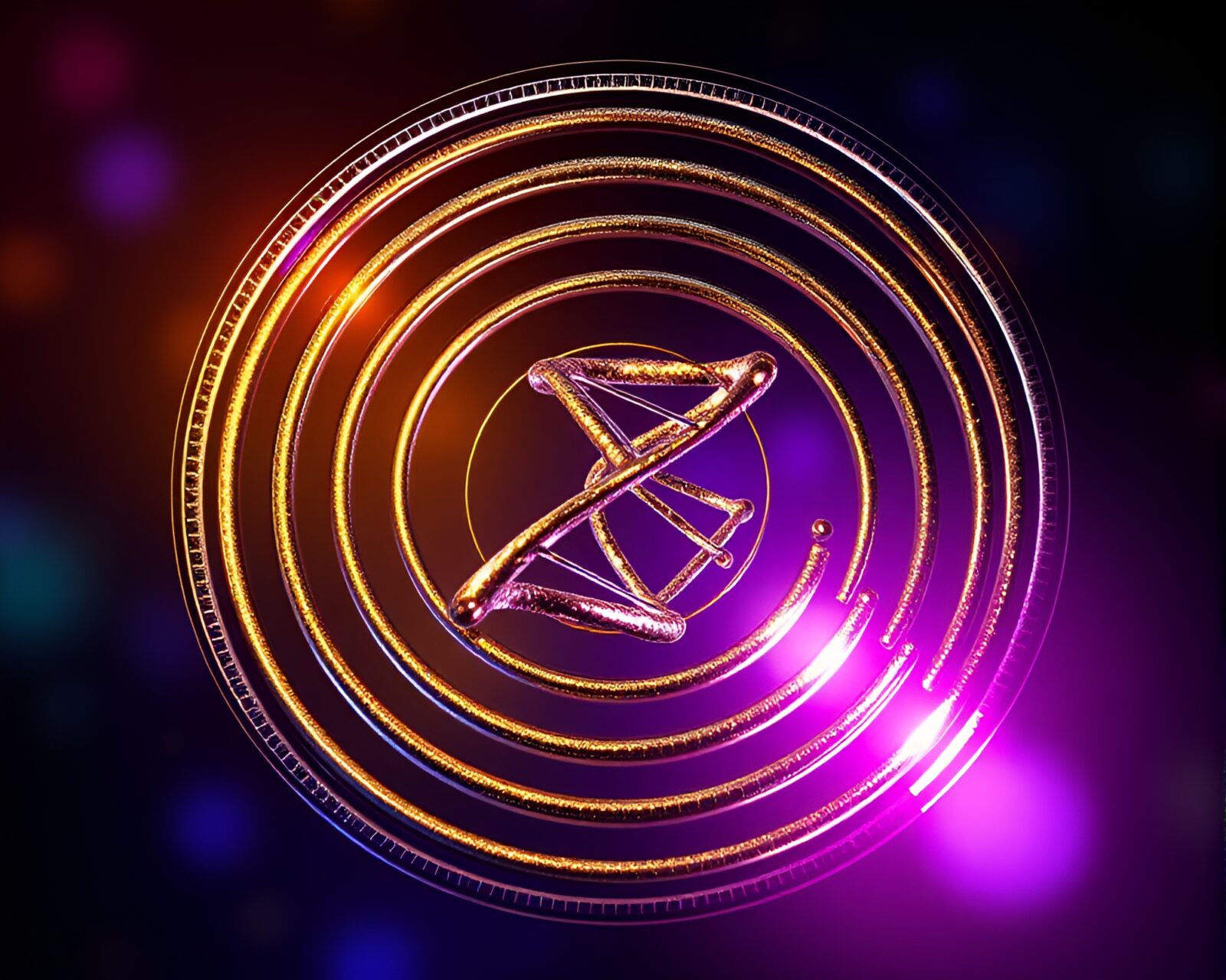 DNA helix surrounded by metallic concentric circles illustration