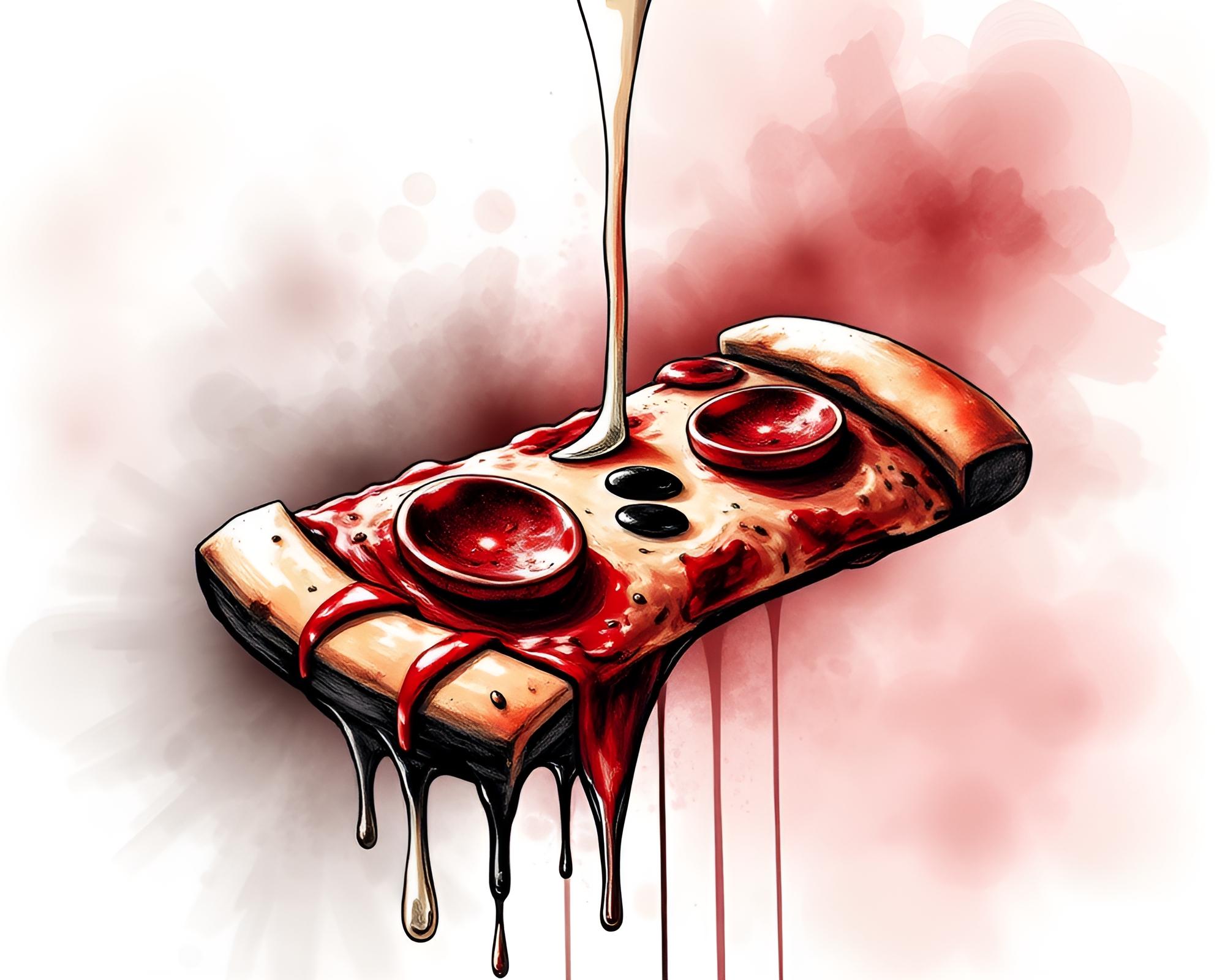 Pizza Slice Ink Wash Drips Digital Bloom – free AI stock image