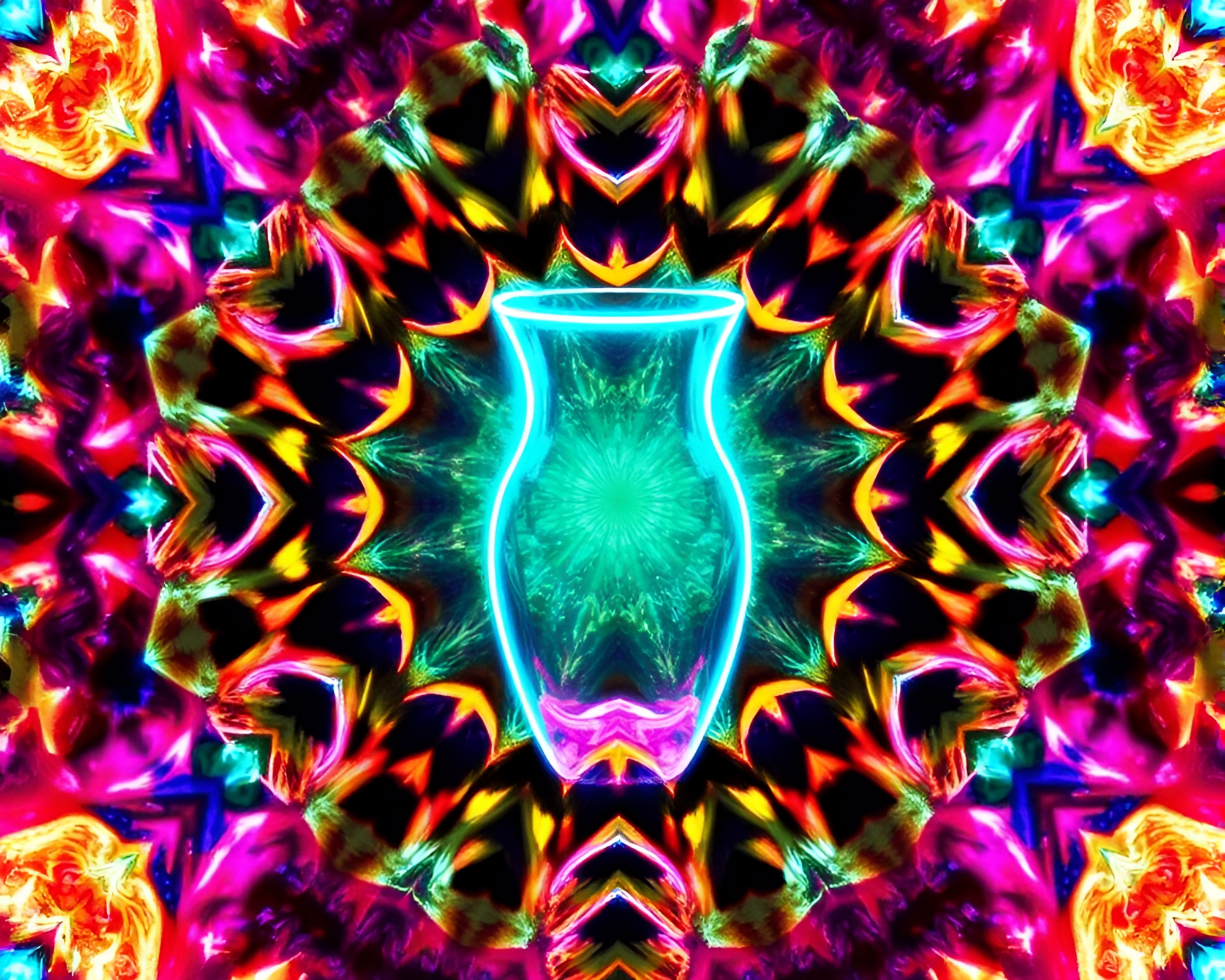 Neon Vase Kaleidoscope Composition – free AI stock image