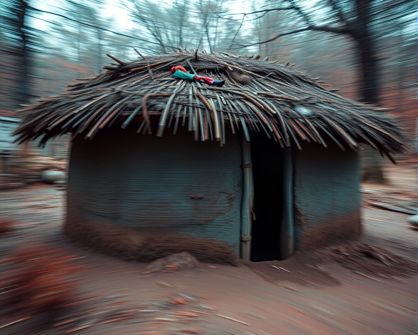 Photogrammetry style rendering of blur effect on rustic mud dwelling