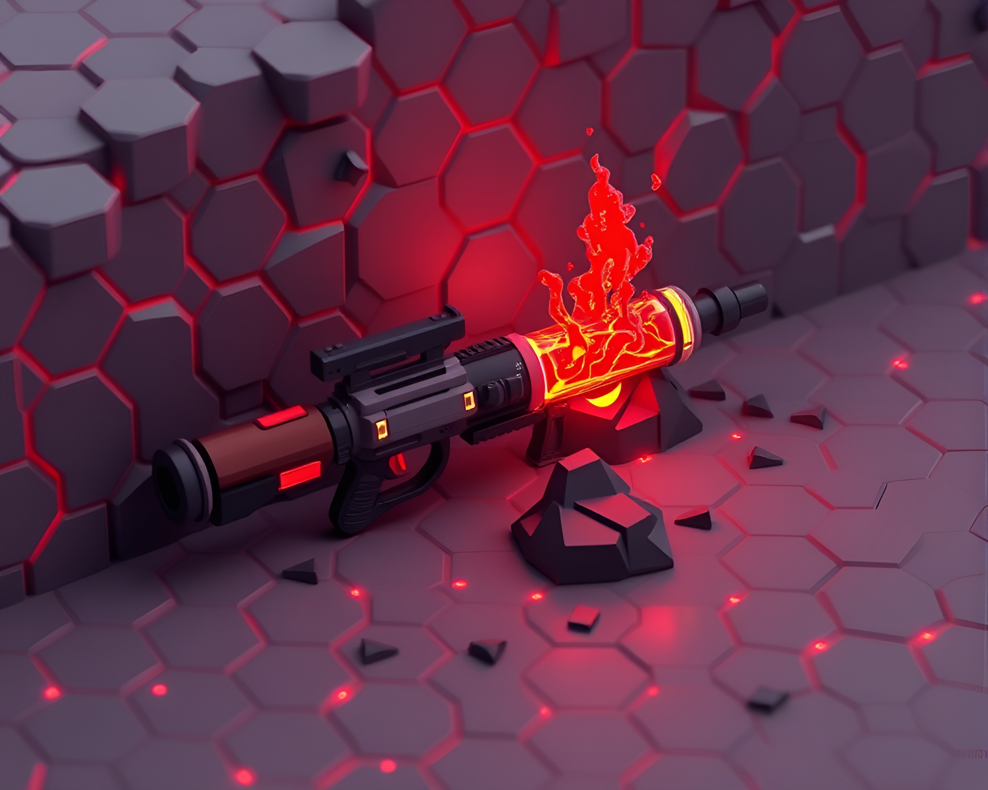 Volcano-red Plasma Rifle Voxel Art Hexagonal Tiling – free AI stock image