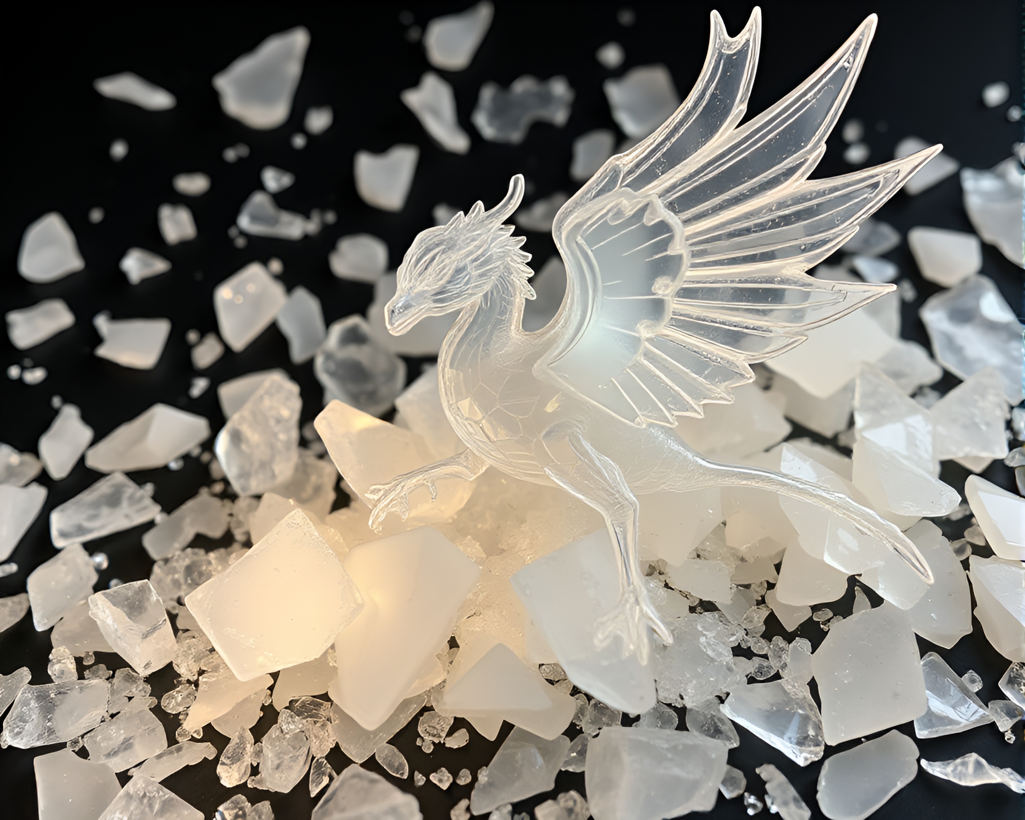 Gryphon Shadow in Illuminated Glass Fragments – free AI stock image
