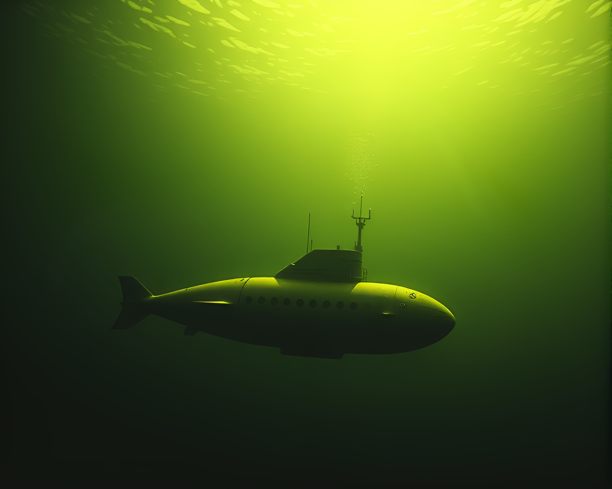 Submarine Depths: Monochrome Yellow Graphic Novel Style – free AI stock image