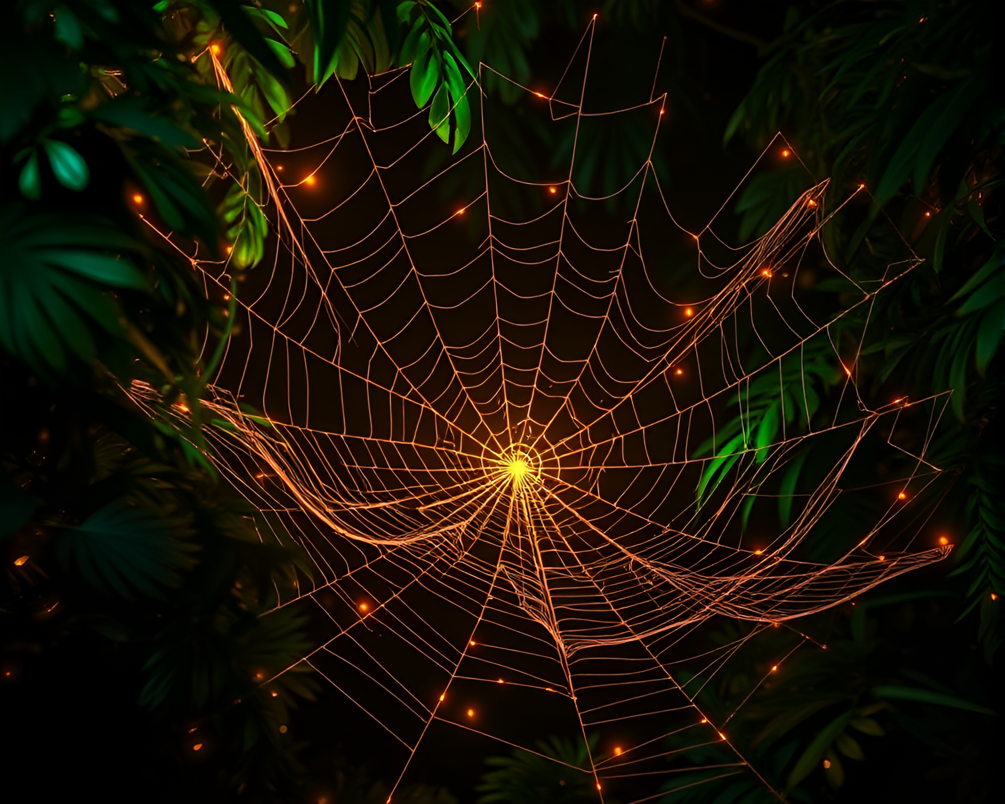 Fractal Glow Jungle Wireframe: Cobweb Strands Composition – free AI stock image