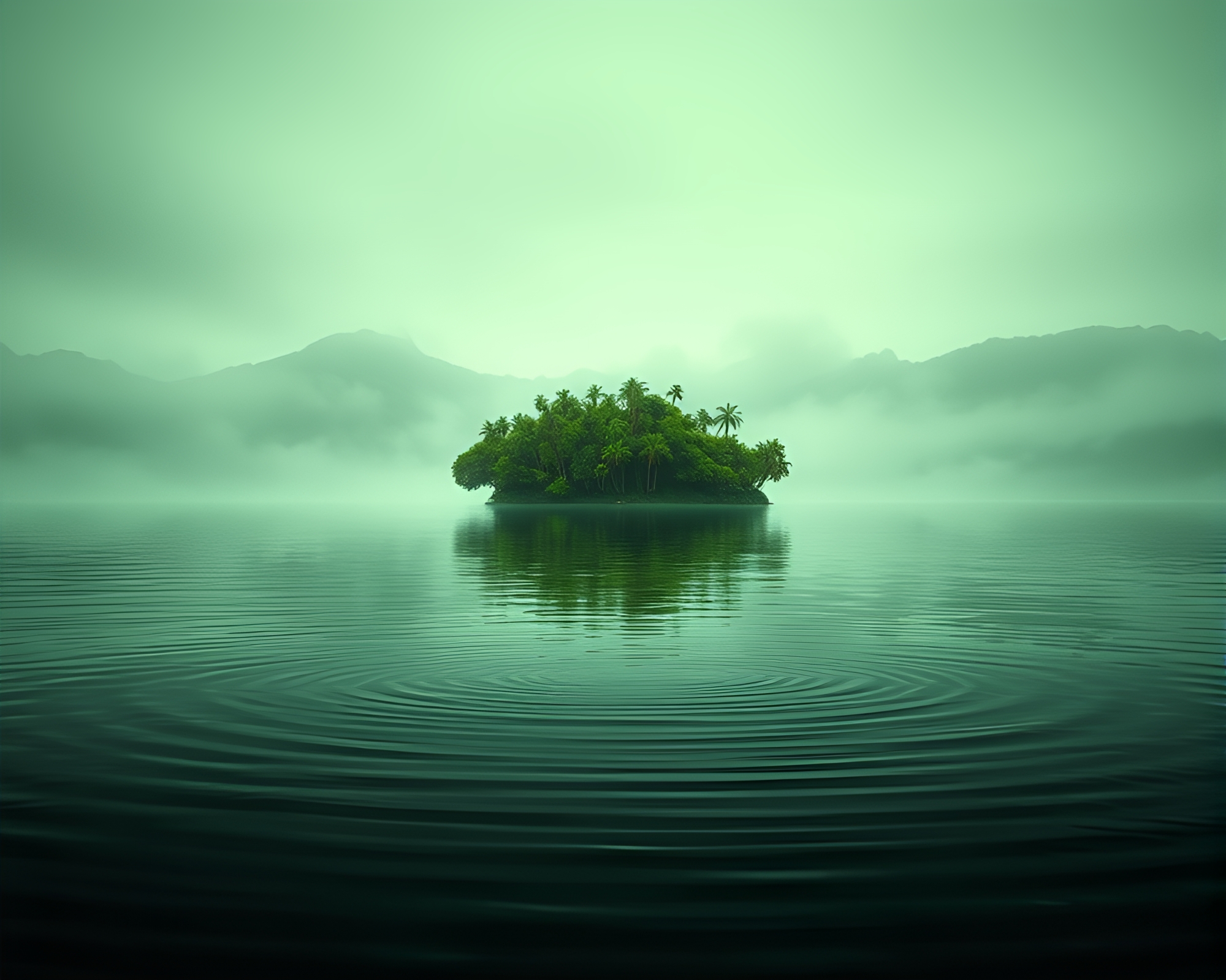 Mystical Floating Island Reflecting in Rippling Water – free AI stock image