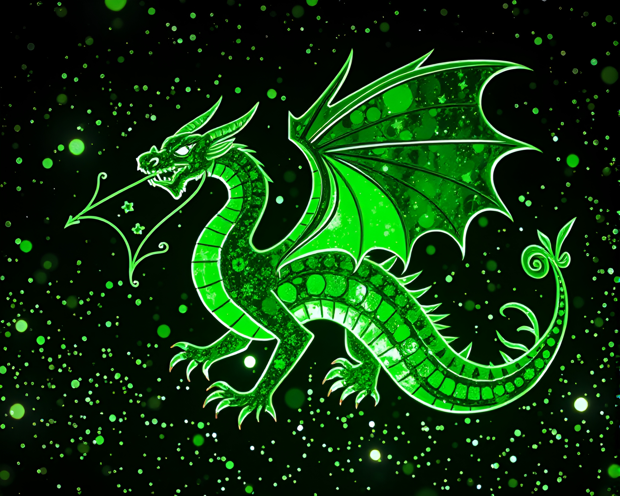 Celestial Dragon Hologram Specks Stained Glass Composition – free AI stock image