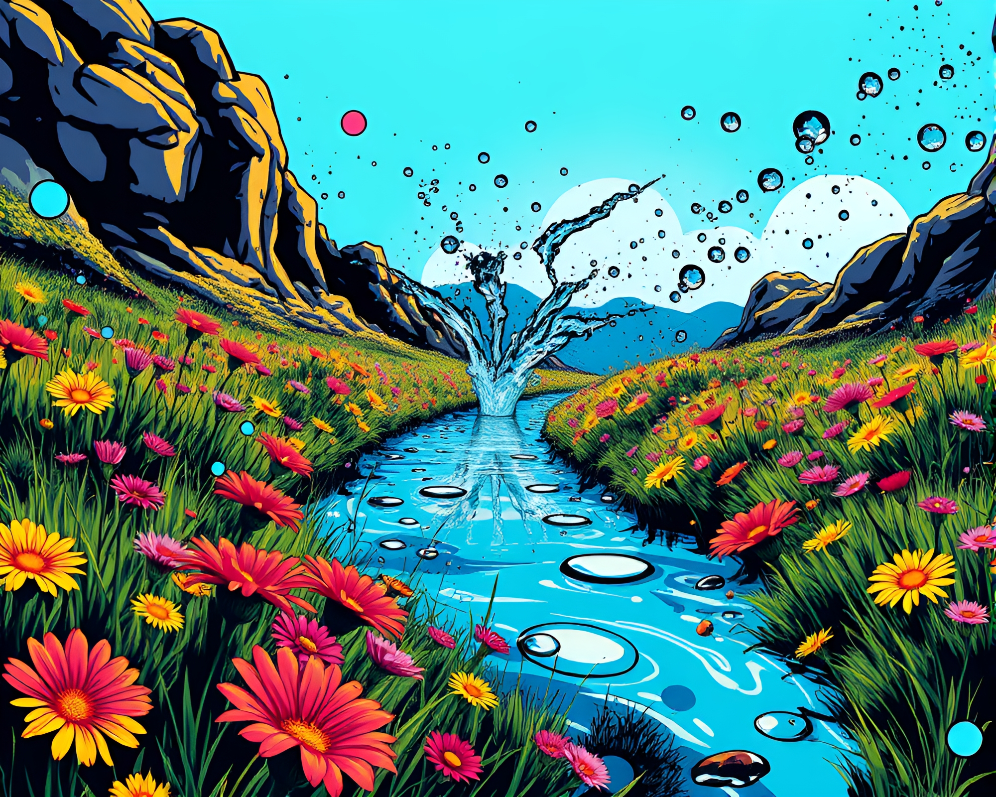 Comic Book Meadow in Graffiti Colors – free AI stock image