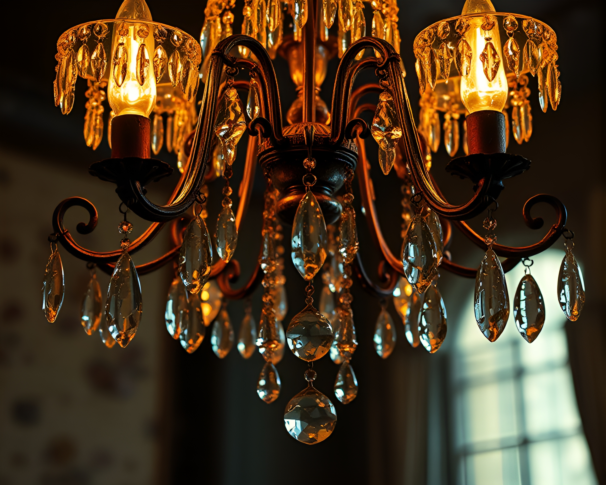 Mystical Crystal Chandelier Among Rusty Flakes – free AI stock image