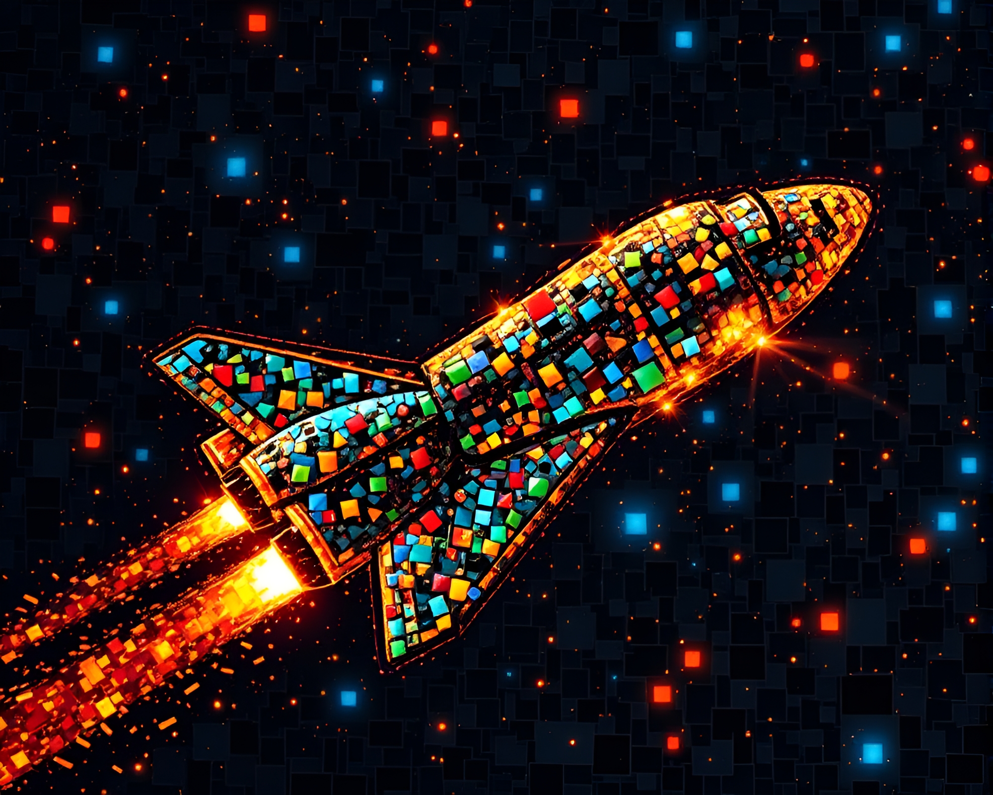 Space Shuttle Fragmented Mosaic in Firefly Luminescence – free AI stock image