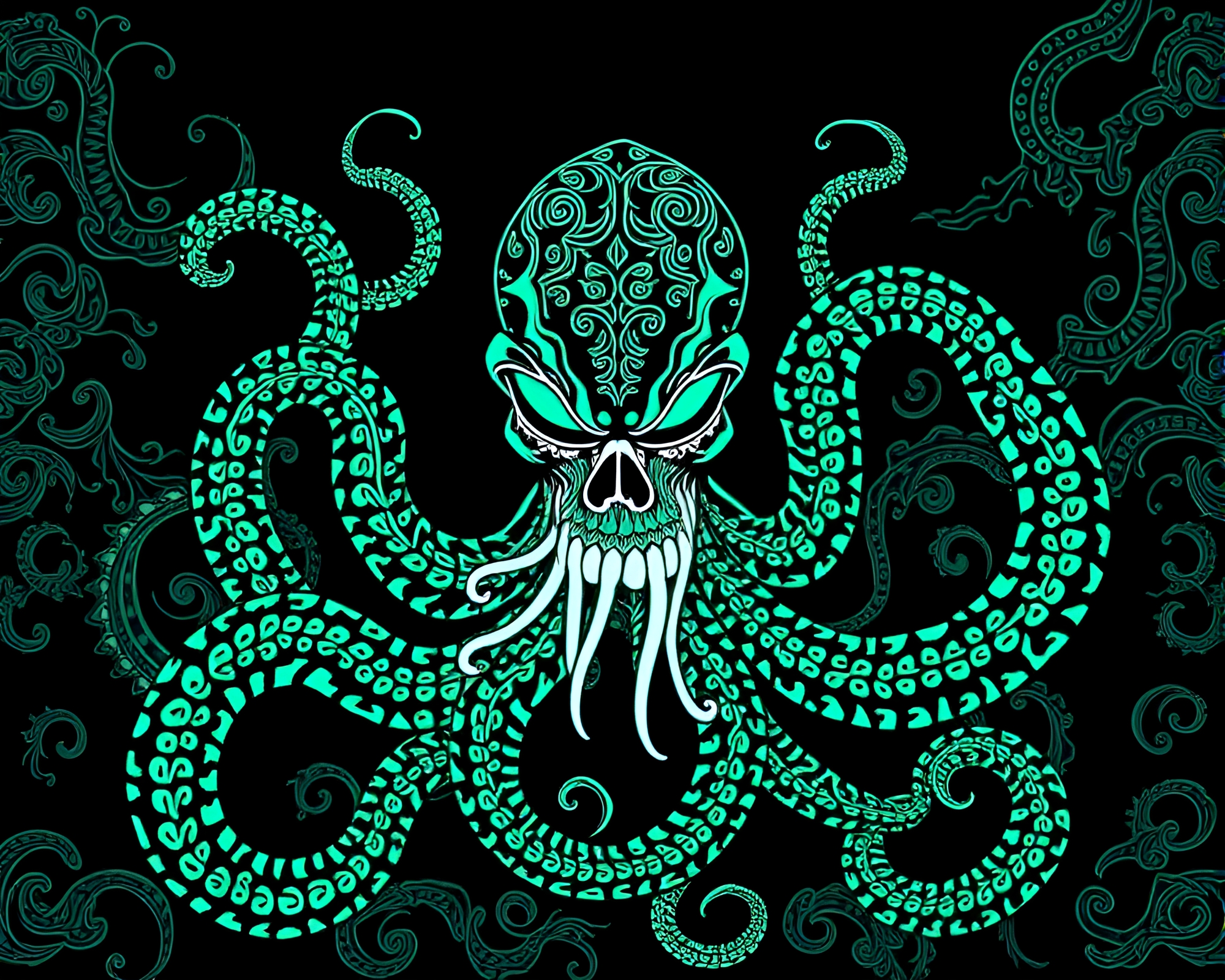 Glow-In-The-Dark Kraken Screen Printing Masterpiece – free AI stock image