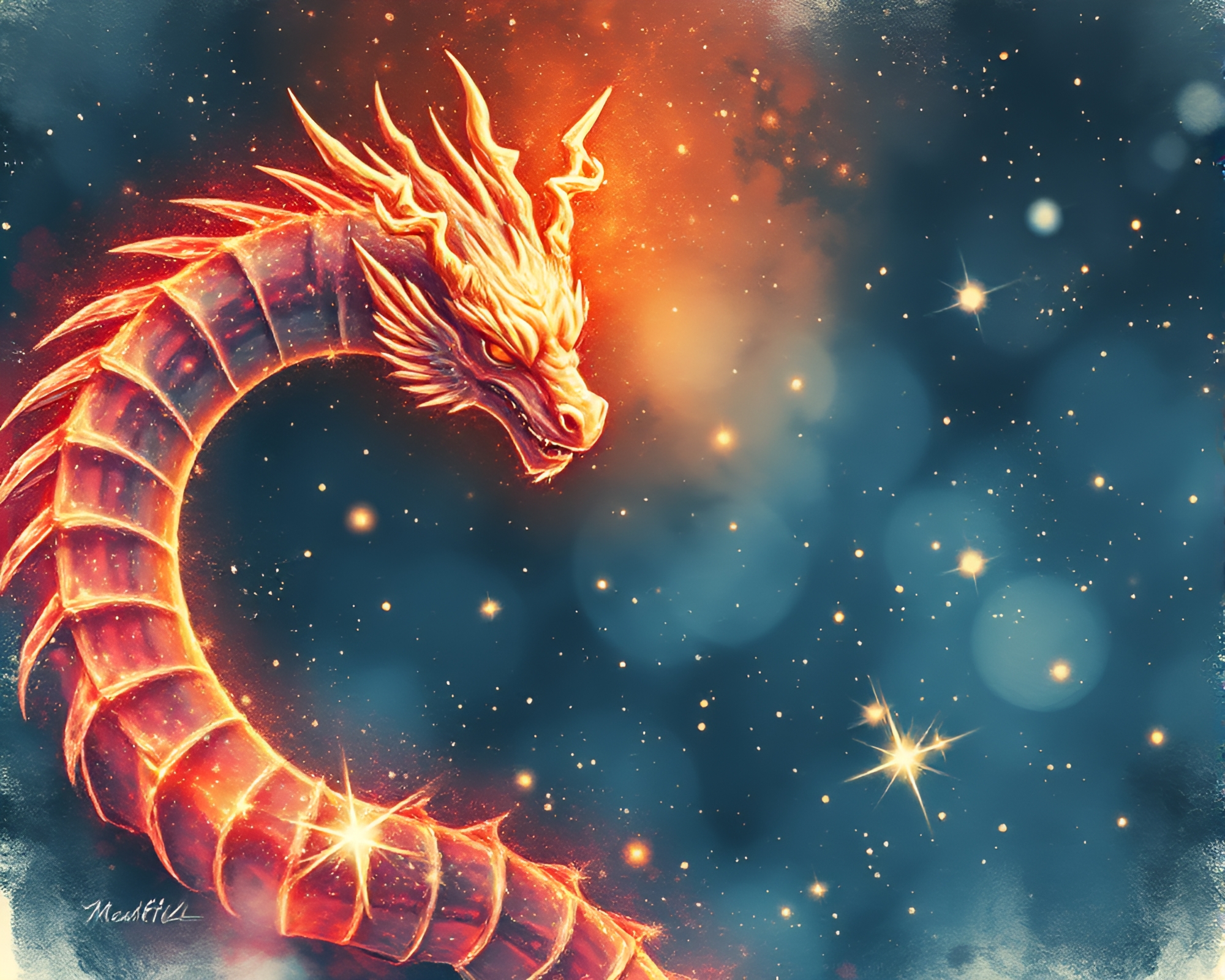Dragon Soaring in Above View Fairy Light – free AI stock image