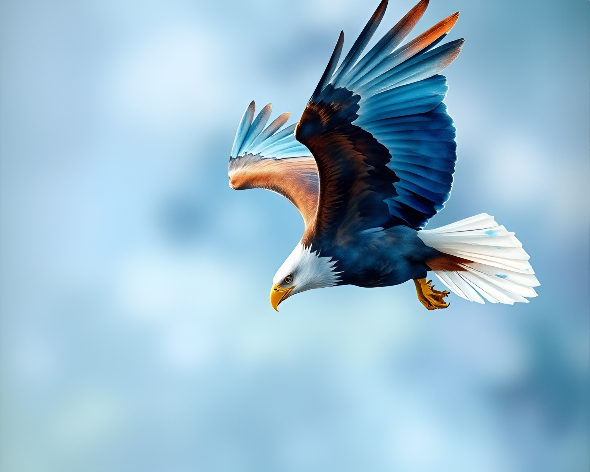 Majestic Eagle Soaring in Cobalt Blue Watercolor Sky – free AI stock image