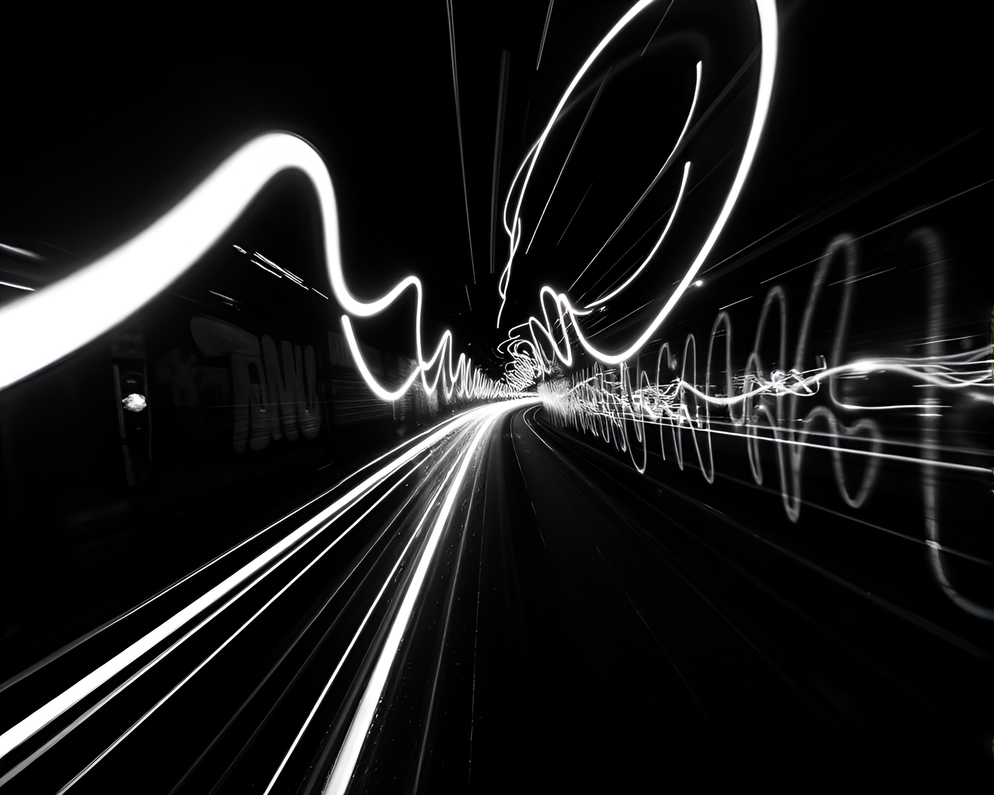 Neon Graffiti Light Trails Optical Illusion – free AI stock image