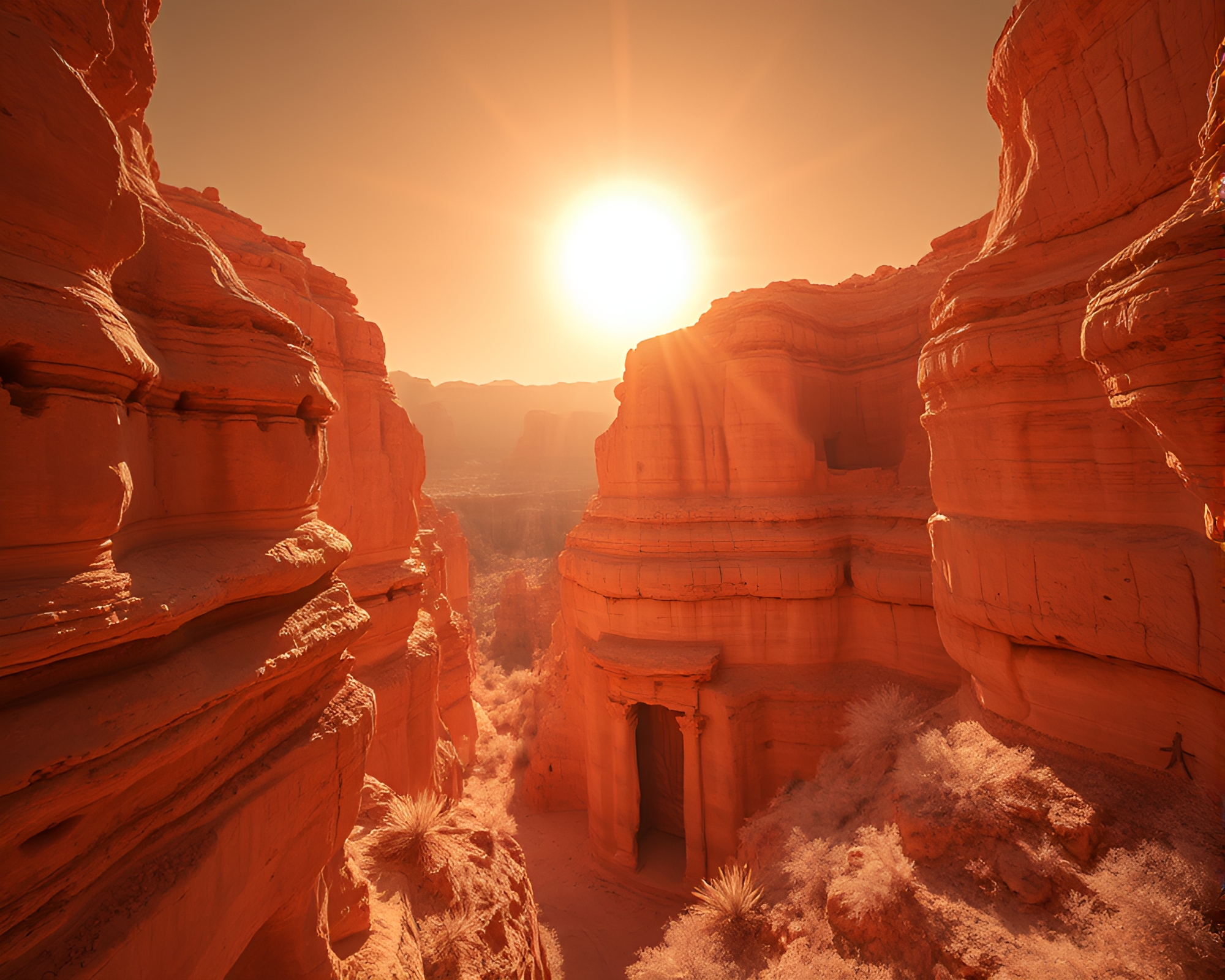 Eroded Canyon Paper Tears Under Solar Flare Glow – free AI stock image