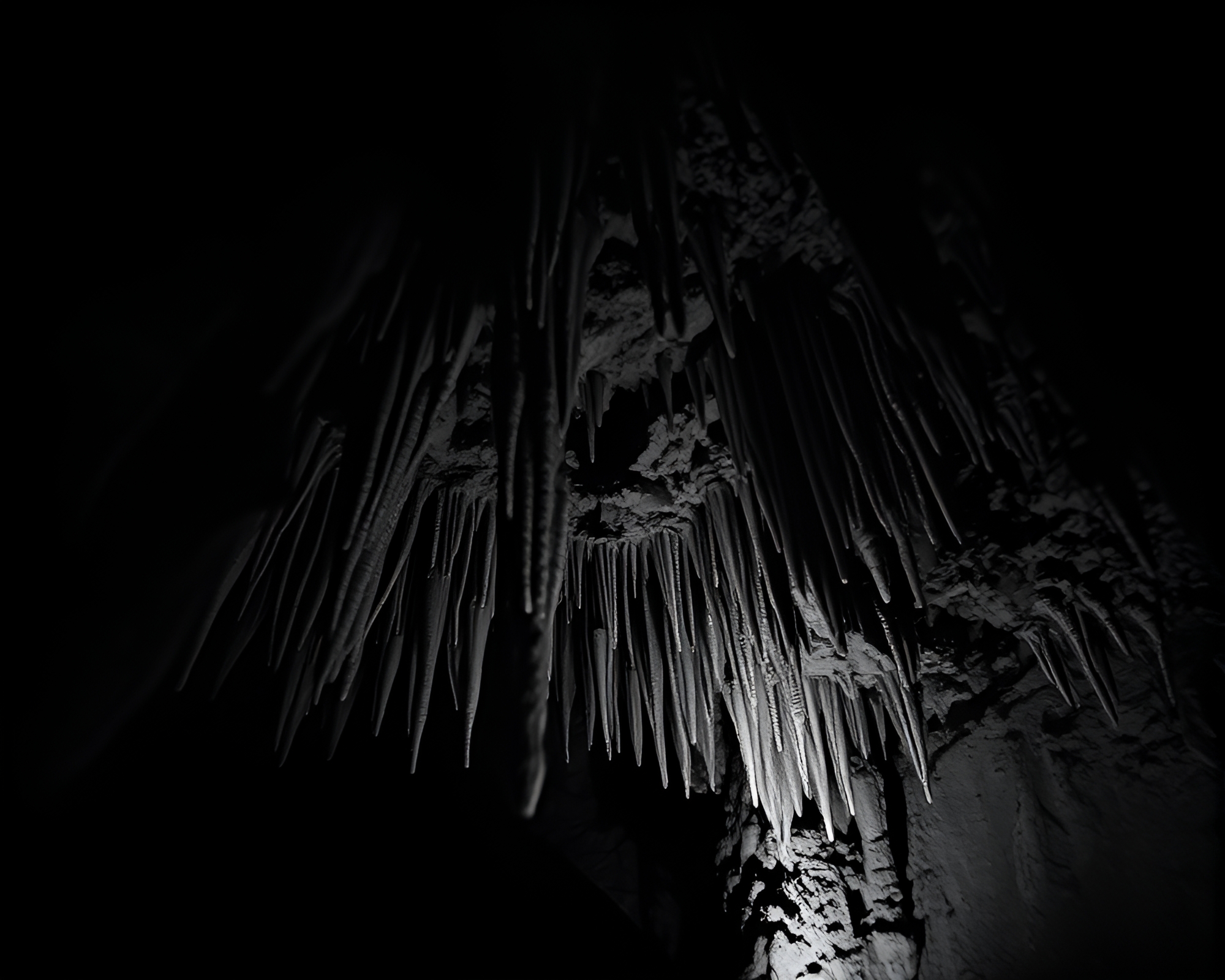 Stalactite Sanctuary: Earthy Crosshatched Cave Landscape – free AI stock image