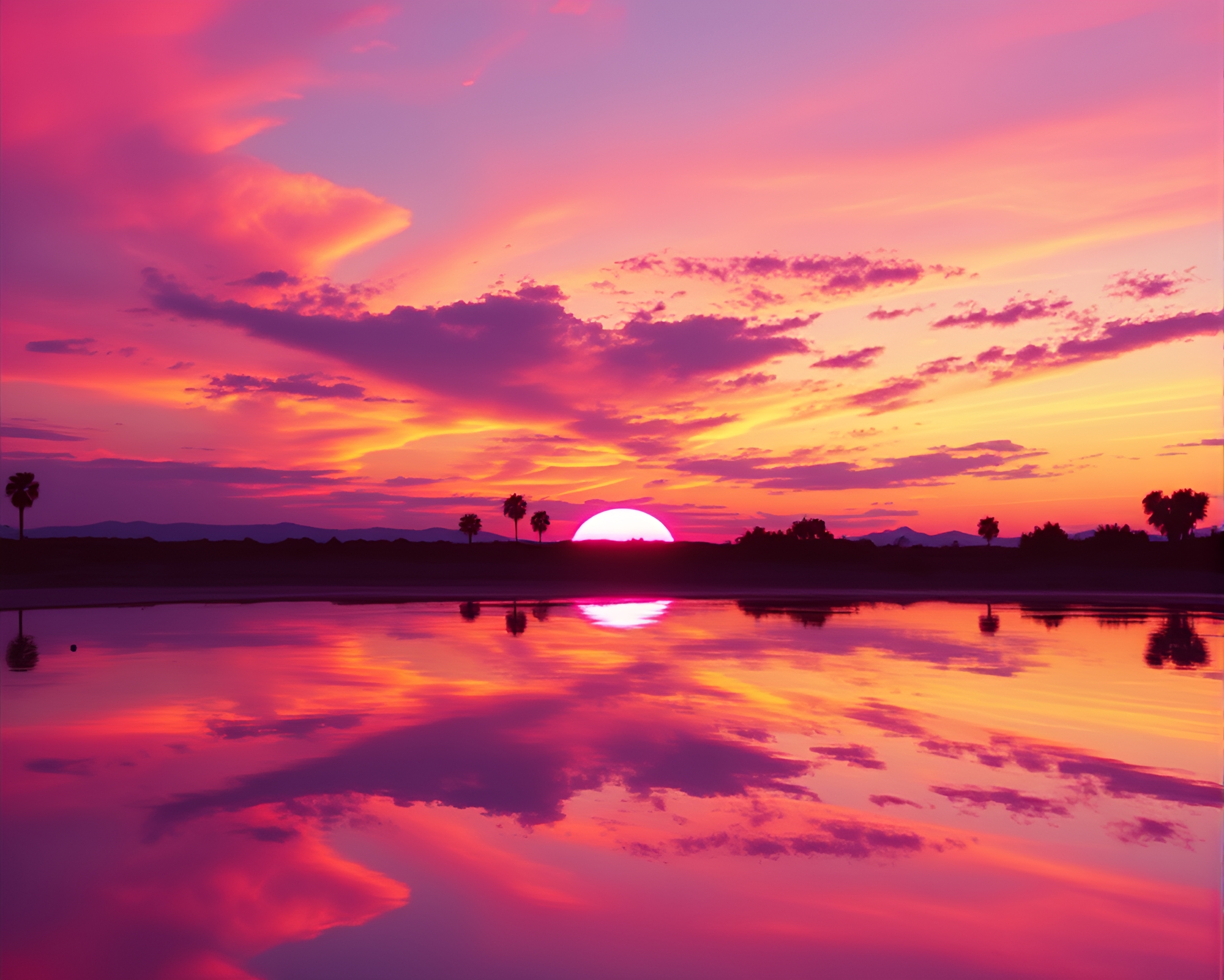 Surreal Vaporwave Sunset Reflected Bioluminescence – free AI stock image