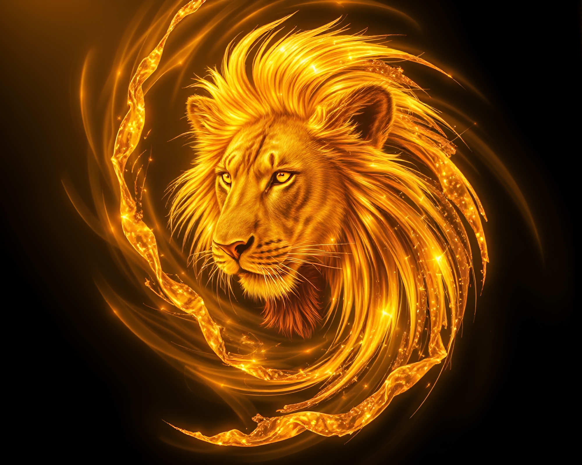 Majestic Lion in Golden Spiral Noir Composition – free AI stock image
