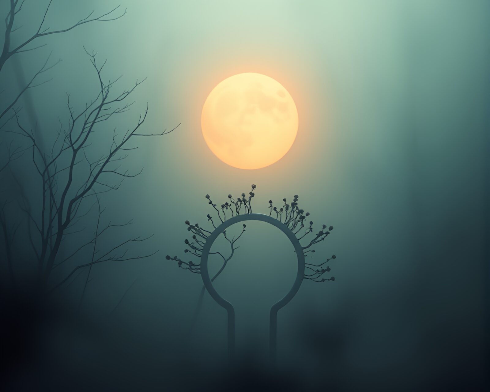 Off-center ring in dreamy haze with bio-organic design