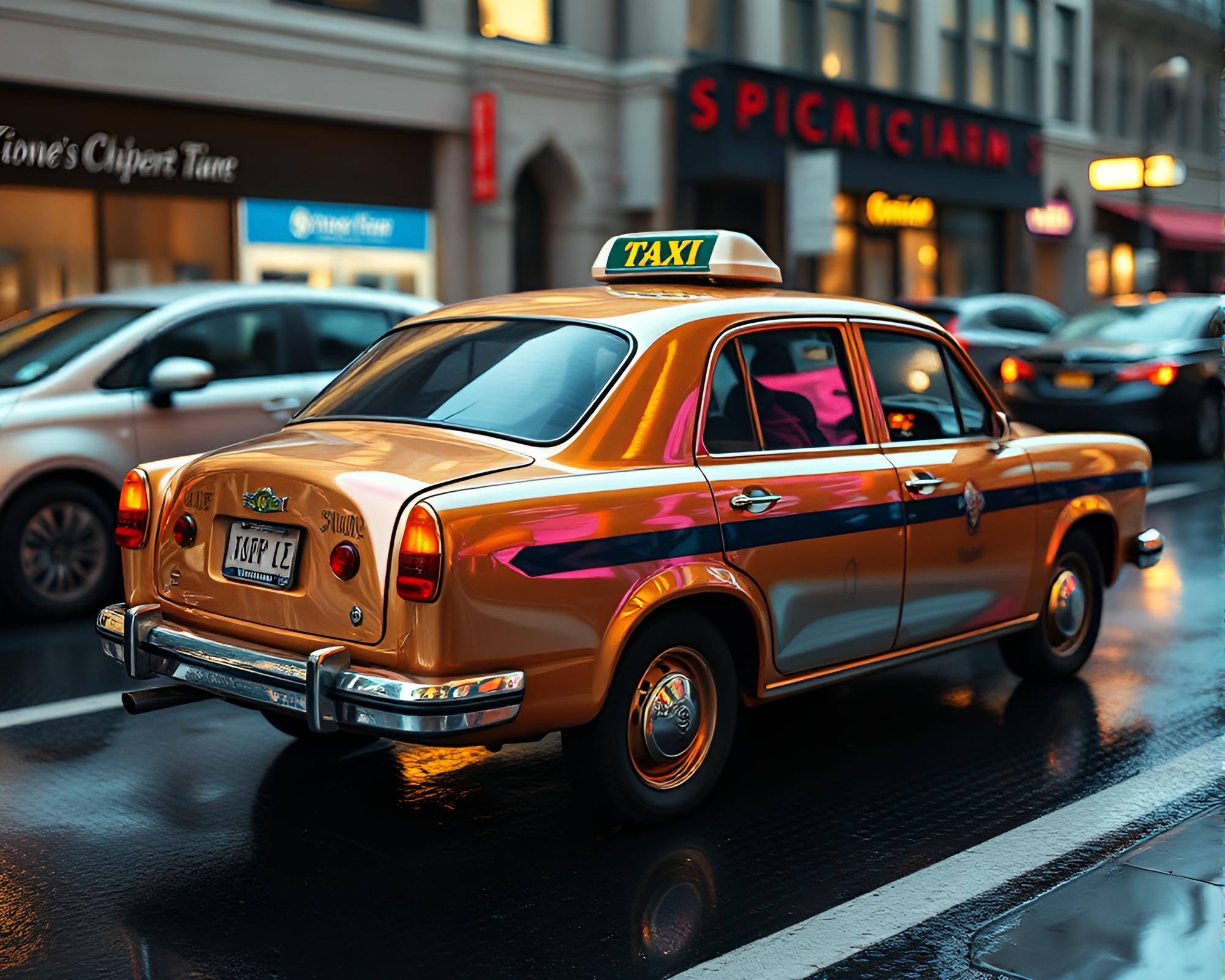 Iridescent Soap Film Hover Taxi in Muted Shadows – free AI stock image