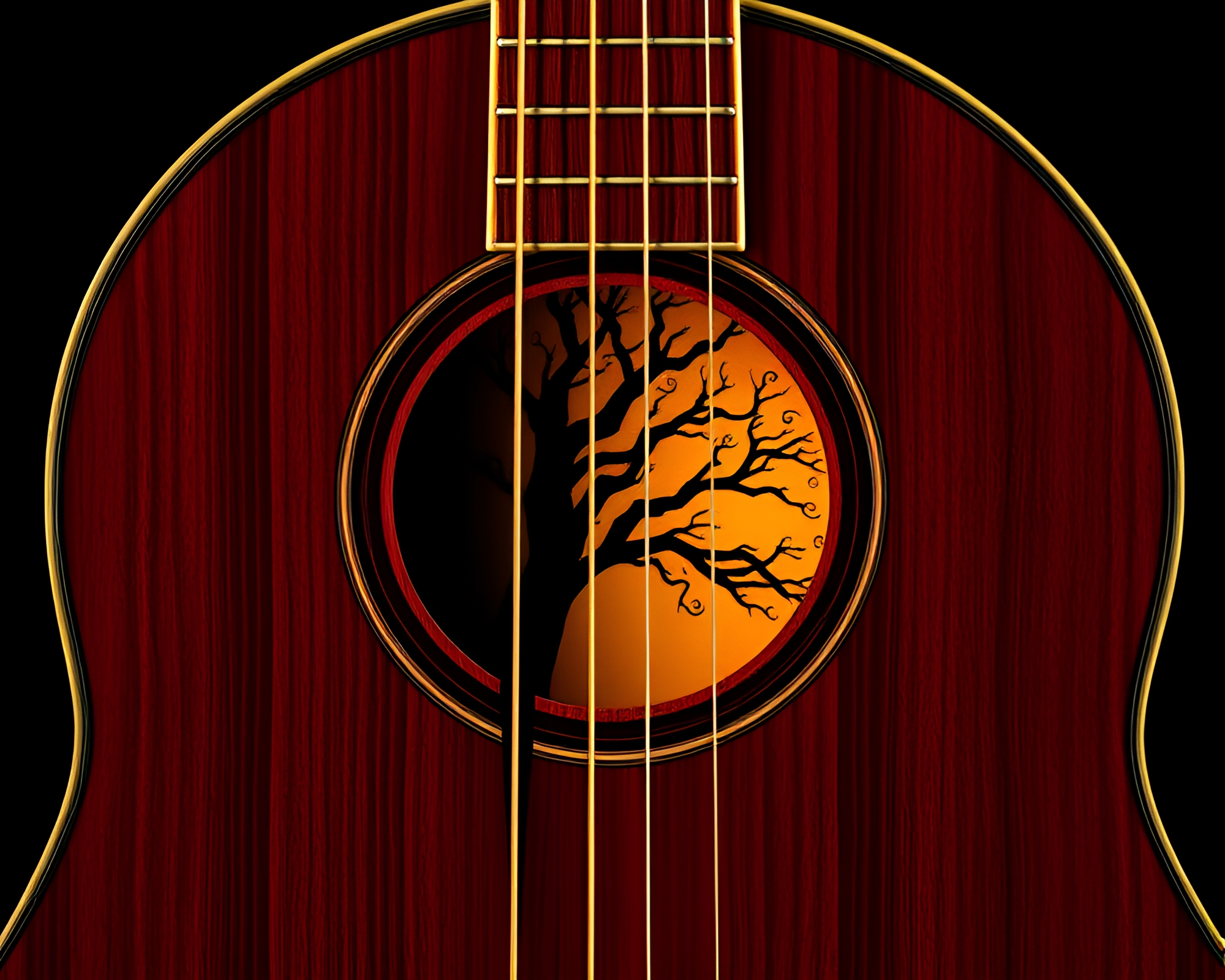 Guitar Tree Rings: Melodic Harmonies in Wood – free AI stock image