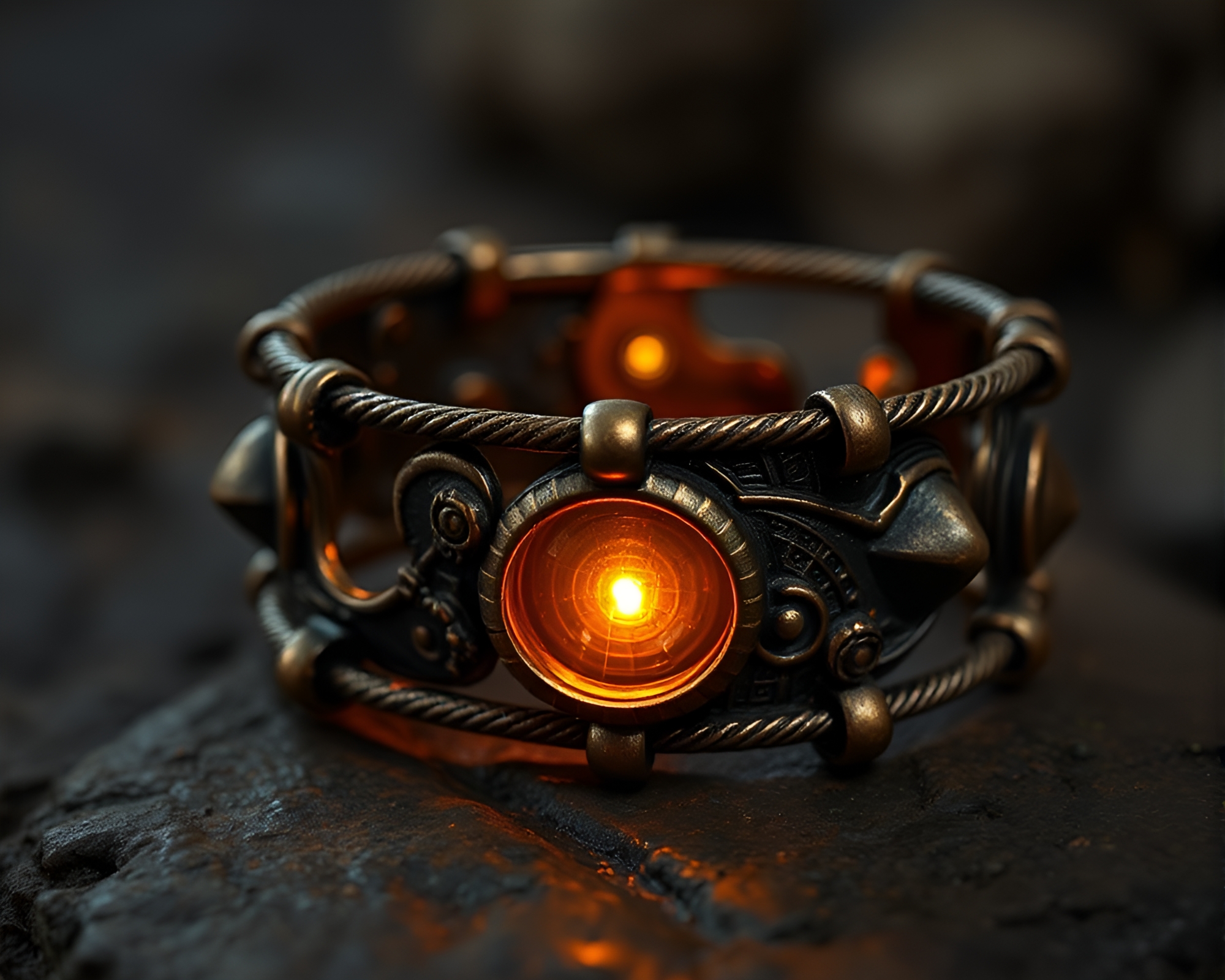 Bronze Patina Bracelet in Dungeon Torchlight – free AI stock image