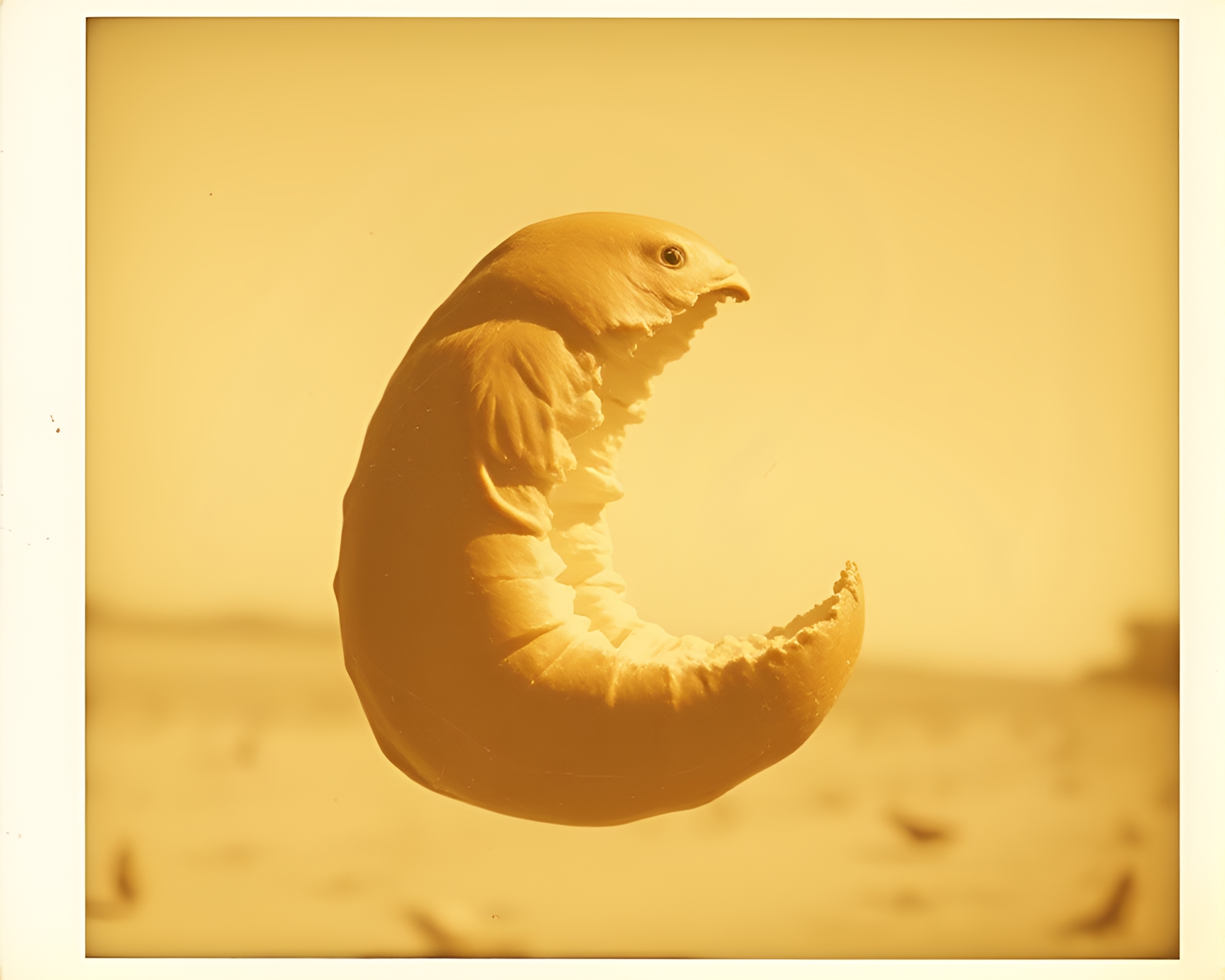 Vintage Baguette Hatching in Sepia Tone Polaroid – free AI stock image