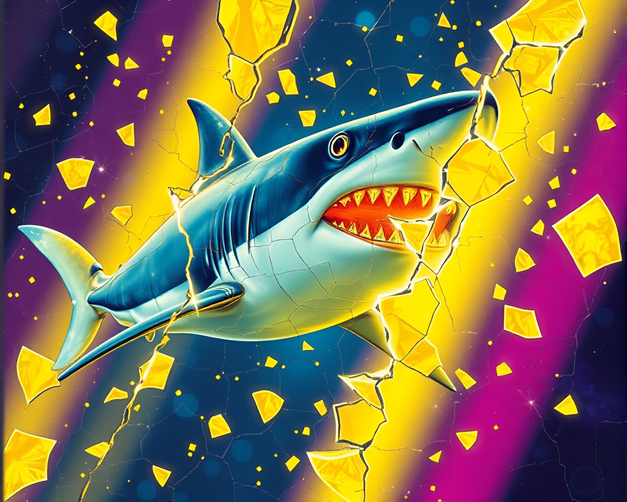 Shark Mosaic Under Lemon Zing Lights – free AI stock image