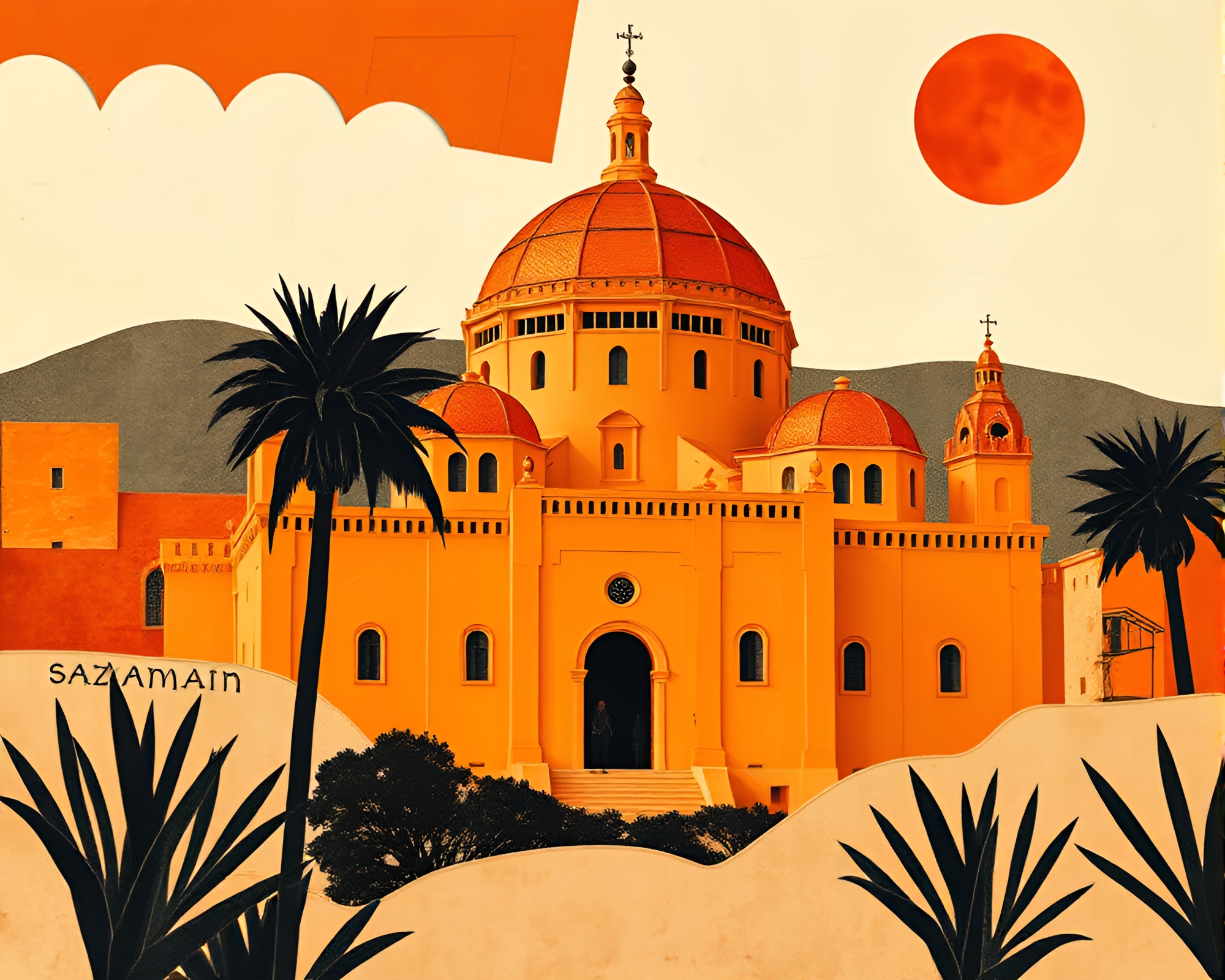 Cubist Savannah Sunset Collage Composition – free AI stock image