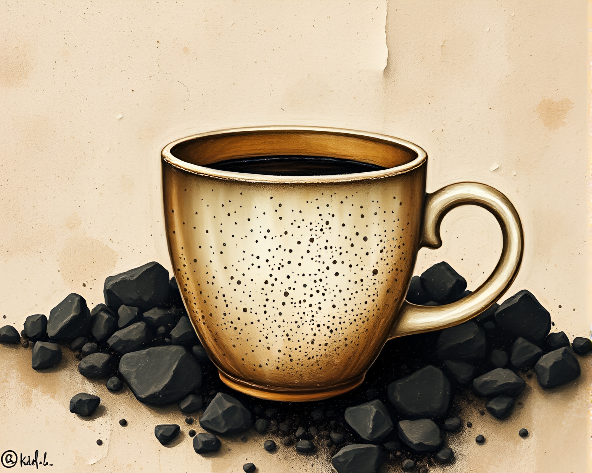 Coffee Cup Stippled in Volcanic Ash Fresco Painting – free AI stock image