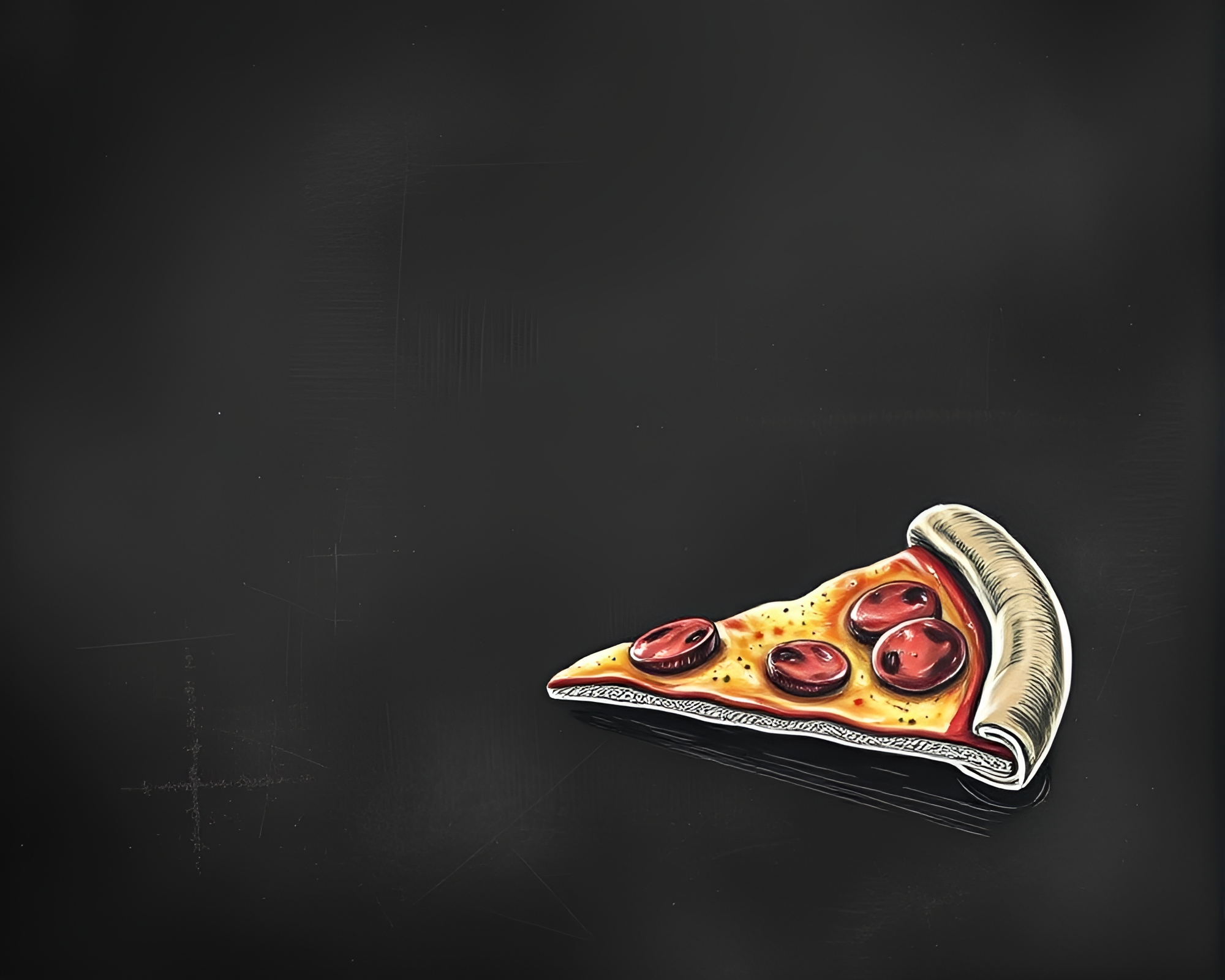 Chalkboard Drawing of Pizza Slice from Worm’s Eye View – free AI stock image
