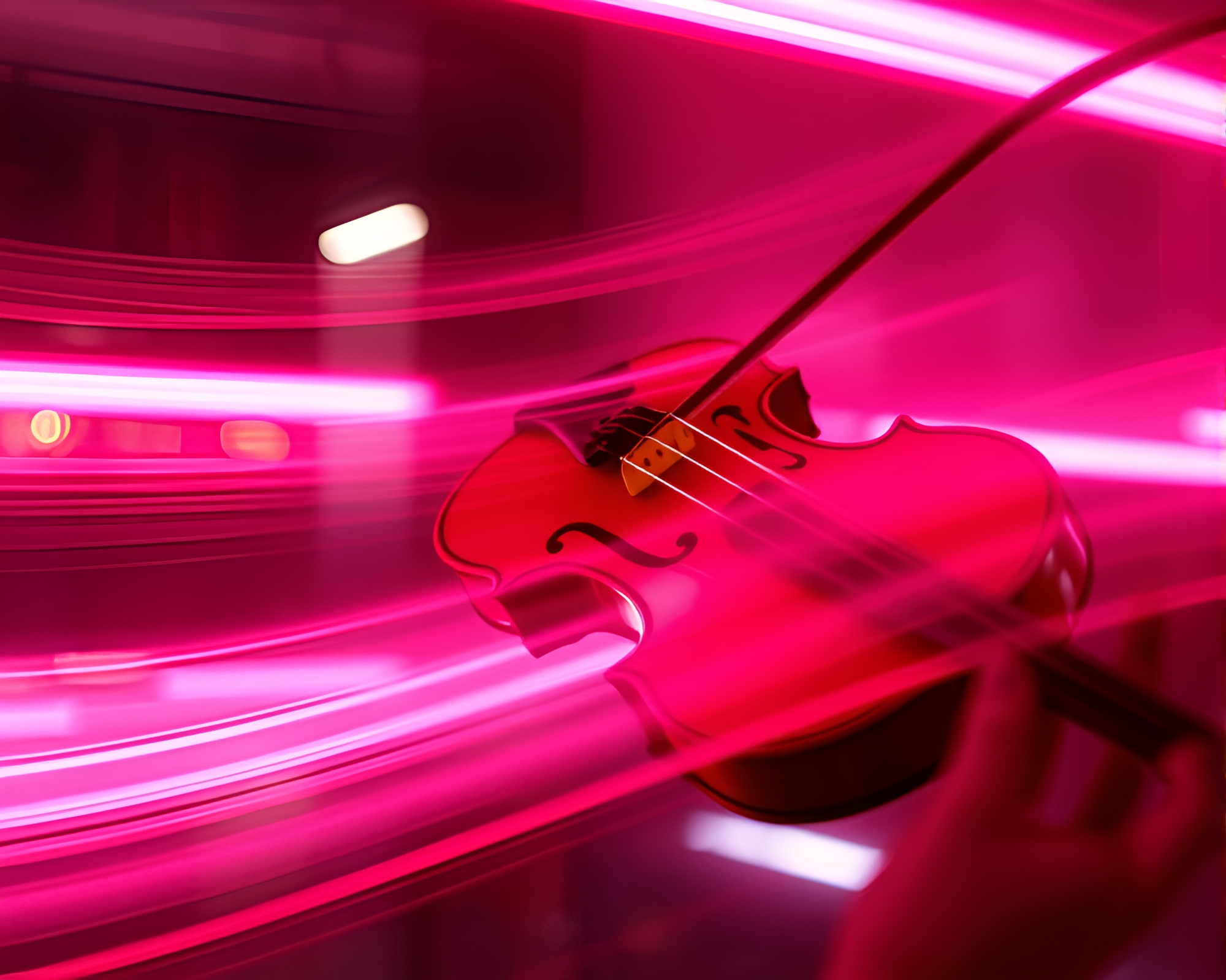 Neon Violinist in Blush Pink Motion – free AI stock image