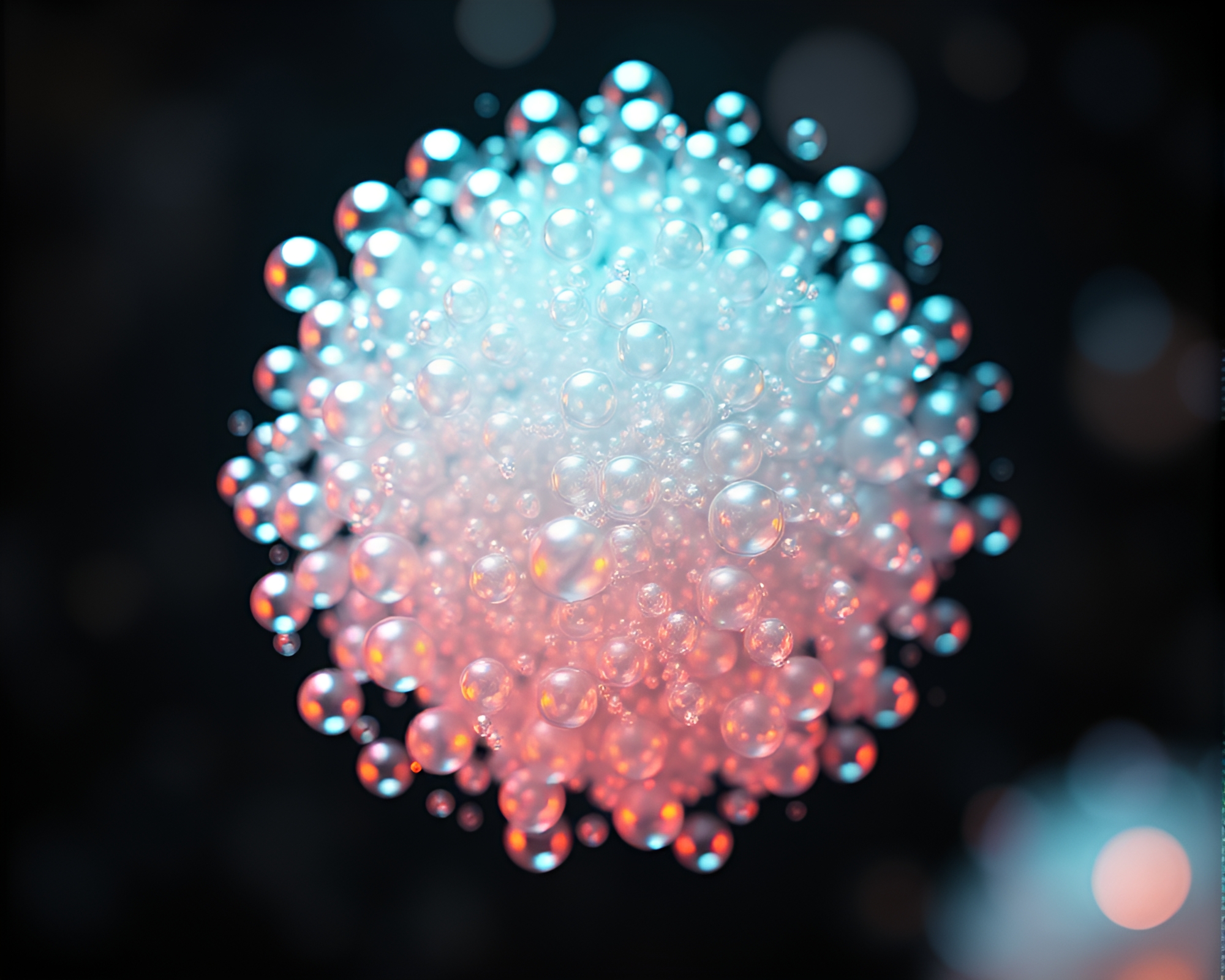 Mesmerizing Bubble Clusters in Vibrant Peacock Feather Hues – free AI stock image