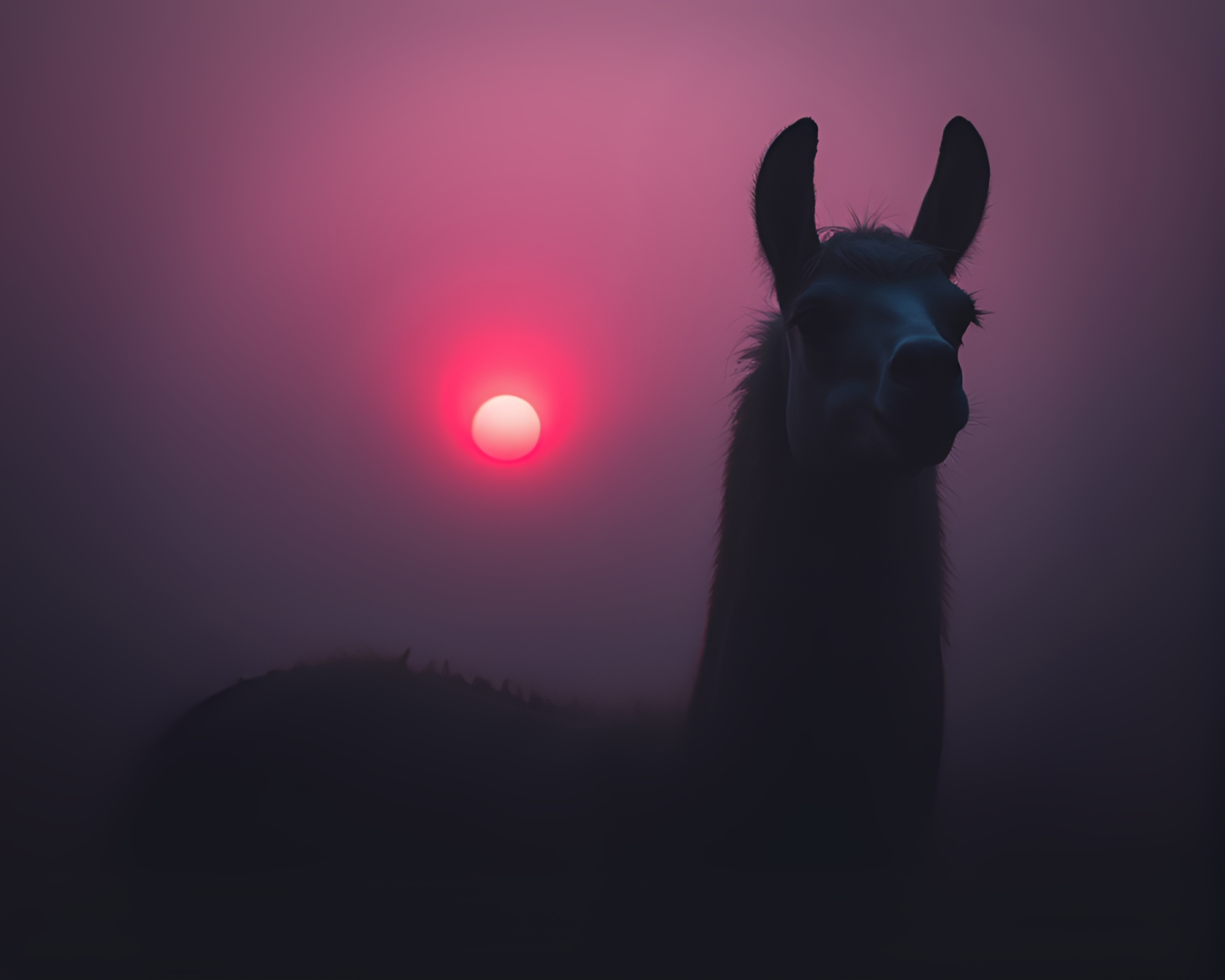 Misty Llama at Sunrise – free AI stock image