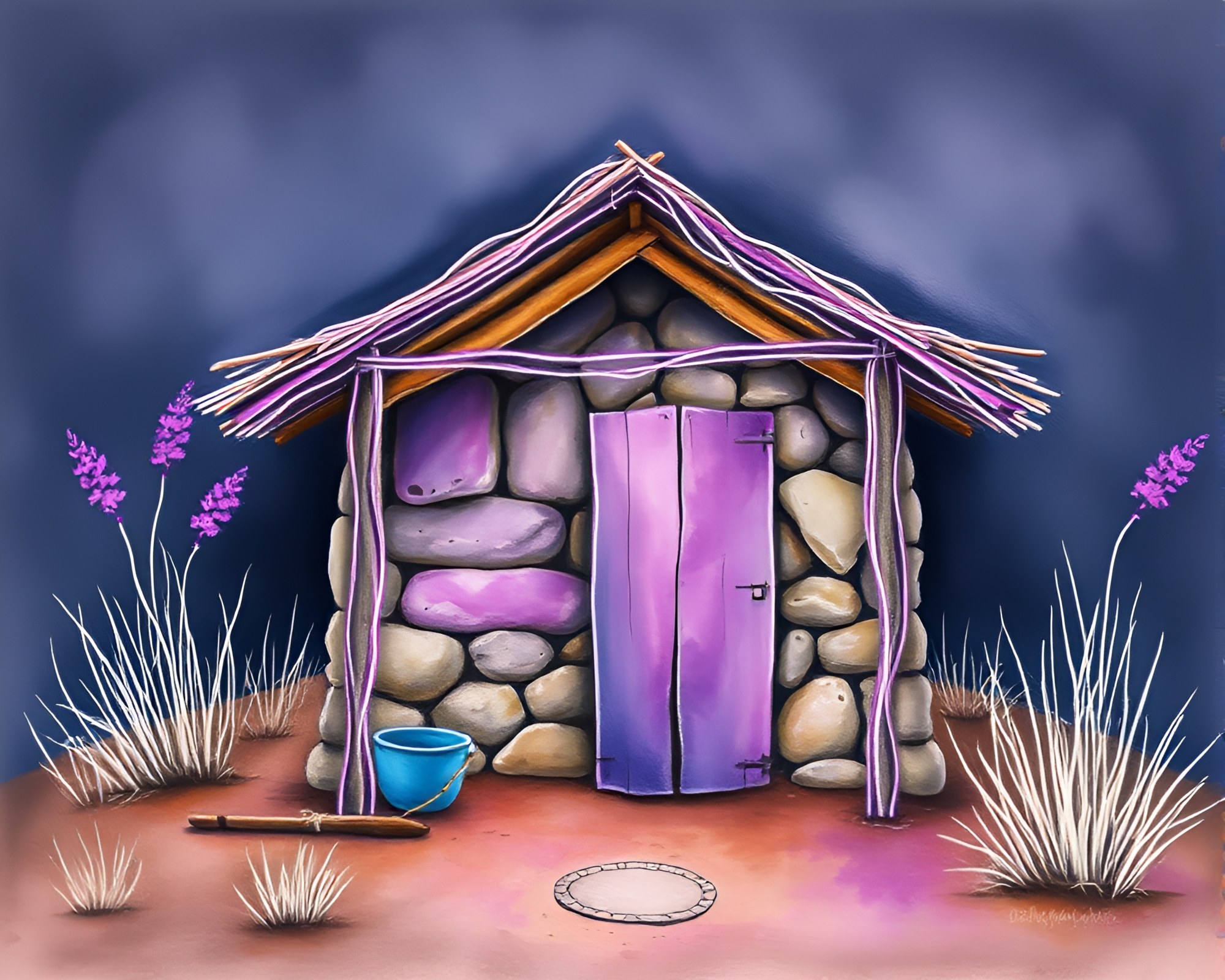 Neon Wireframe Mud Hut in Amethyst Shade – free AI stock image