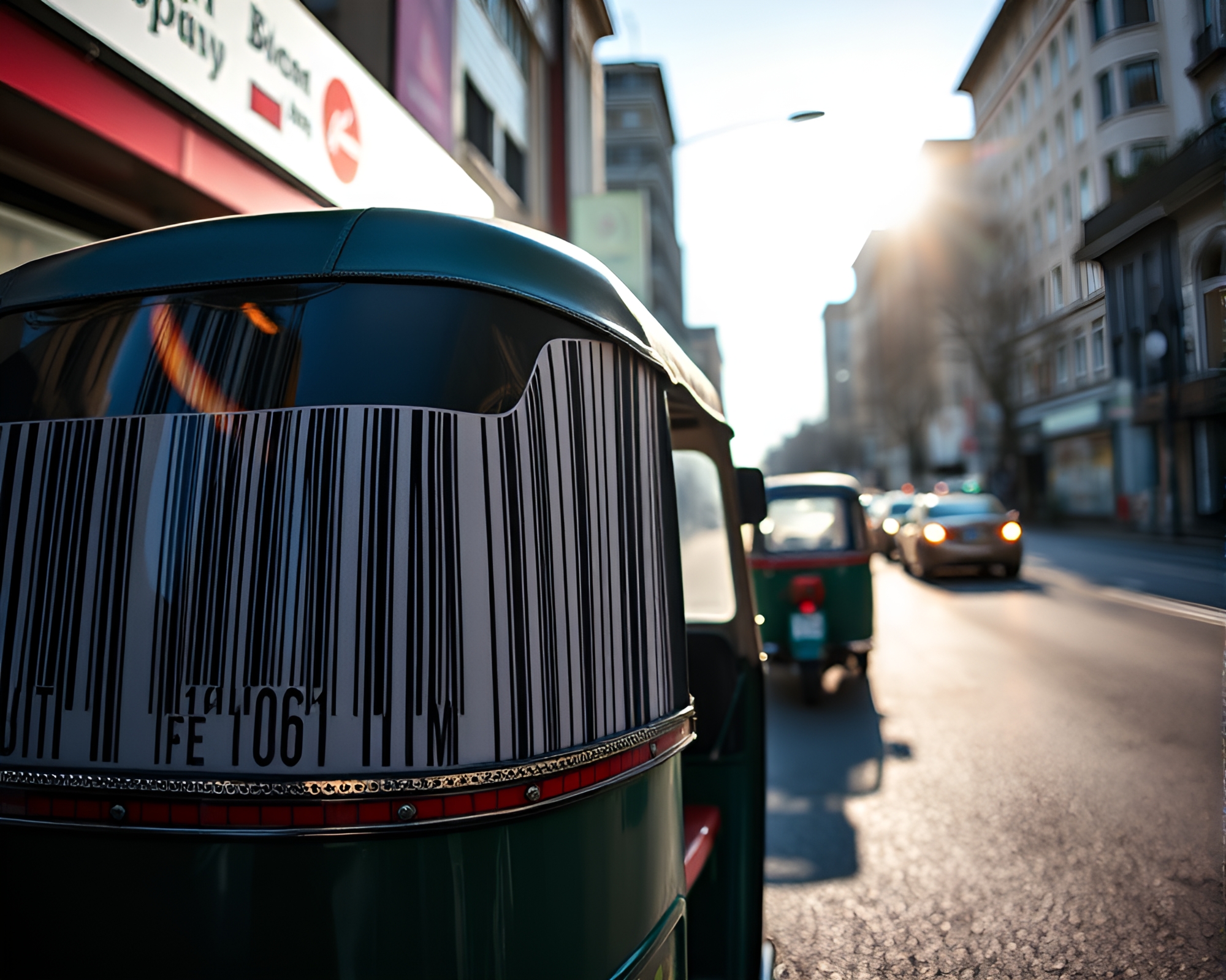 Barcode Stripe Rickshaw in Midday Sunlight – free AI stock image