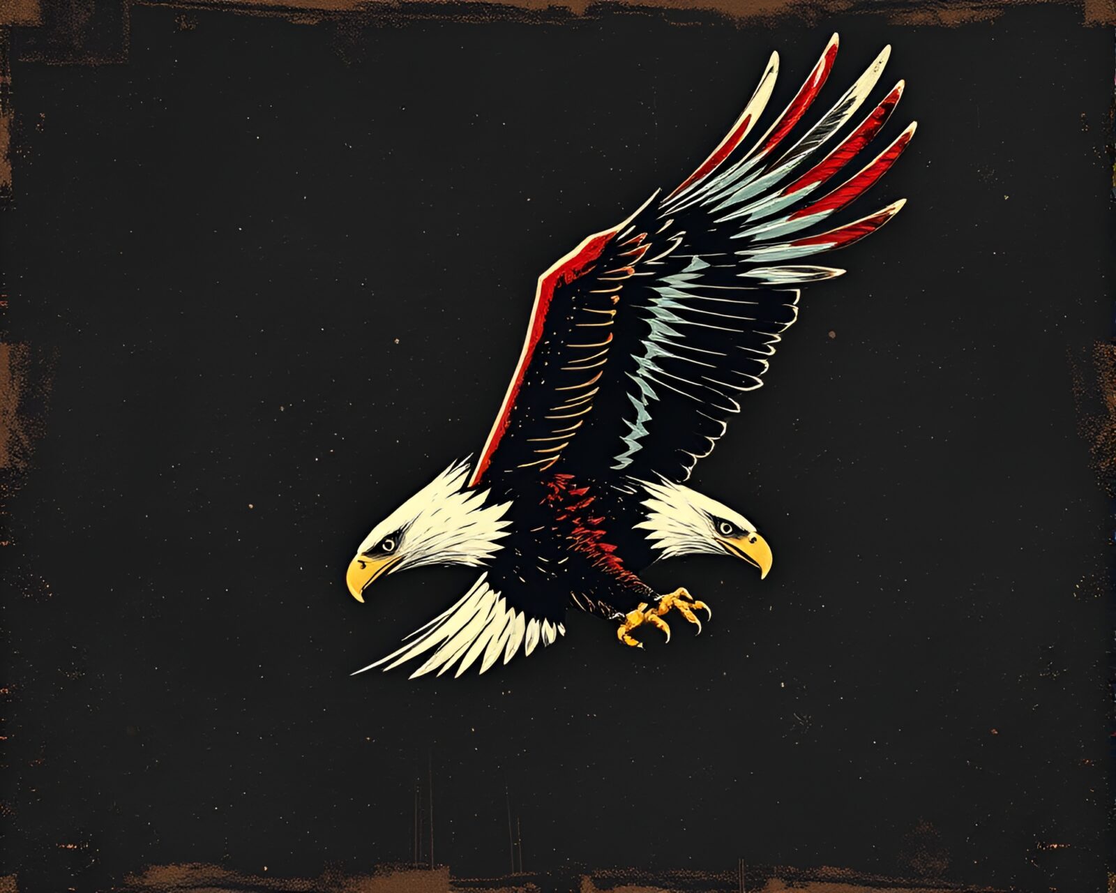 Colorful pop art style eagle flying through scratchy haze