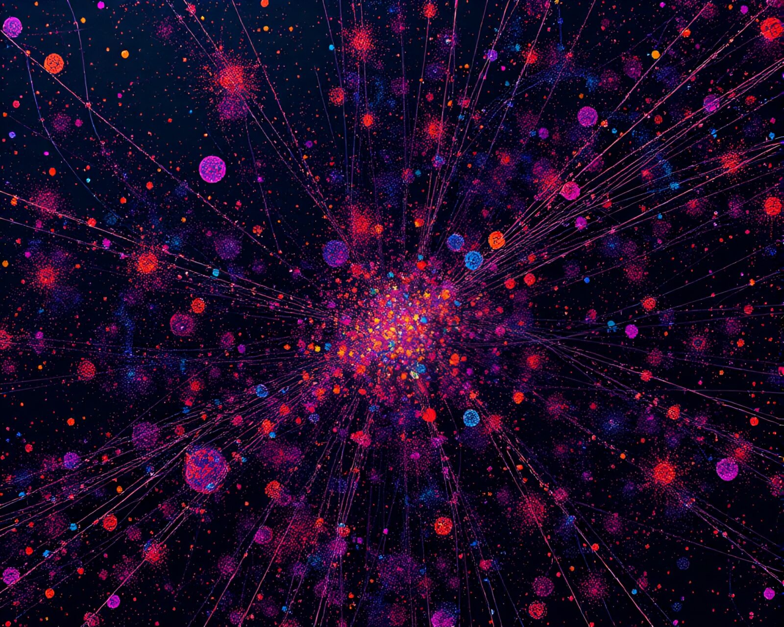 Colorful paint splattered fiber optics in digital art creation