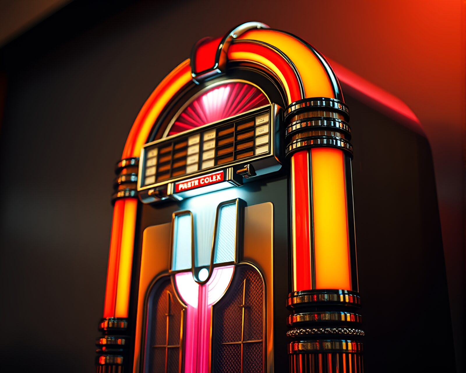 Intricate focus-stacked image of a glowing retro jukebox