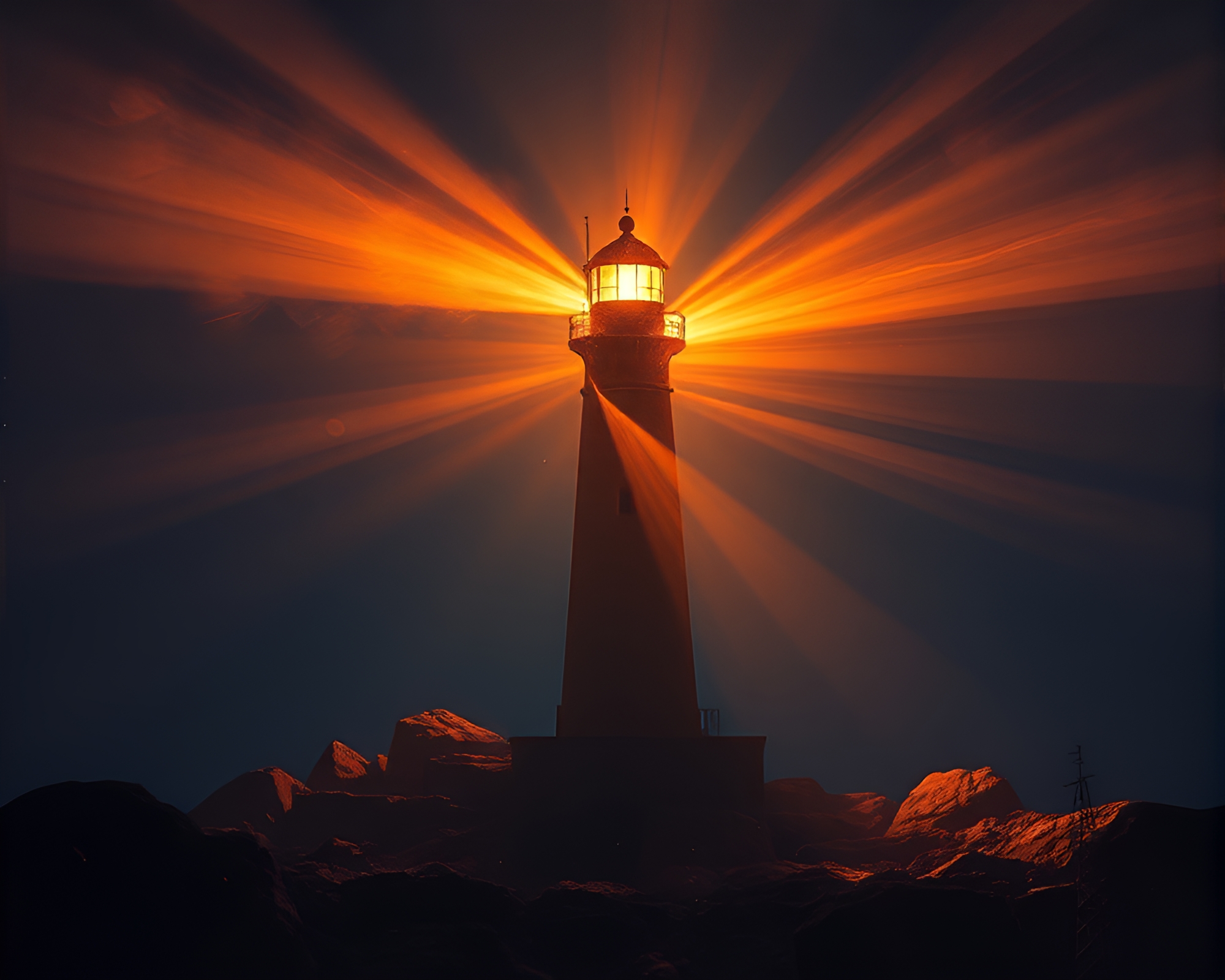 Majestic Lighthouse Illuminated in Theatrical Flare – free AI stock image