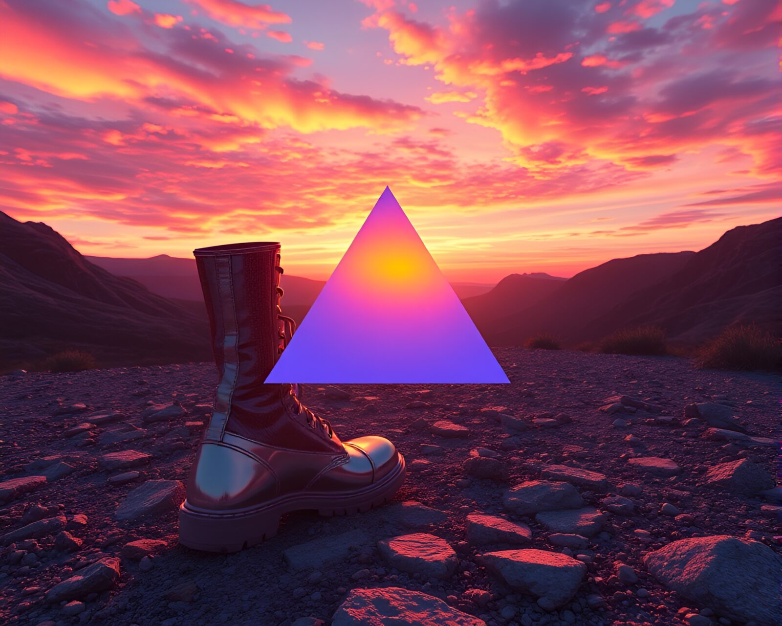 Colorful pop art featuring rainbow prism refracting sunrise light.