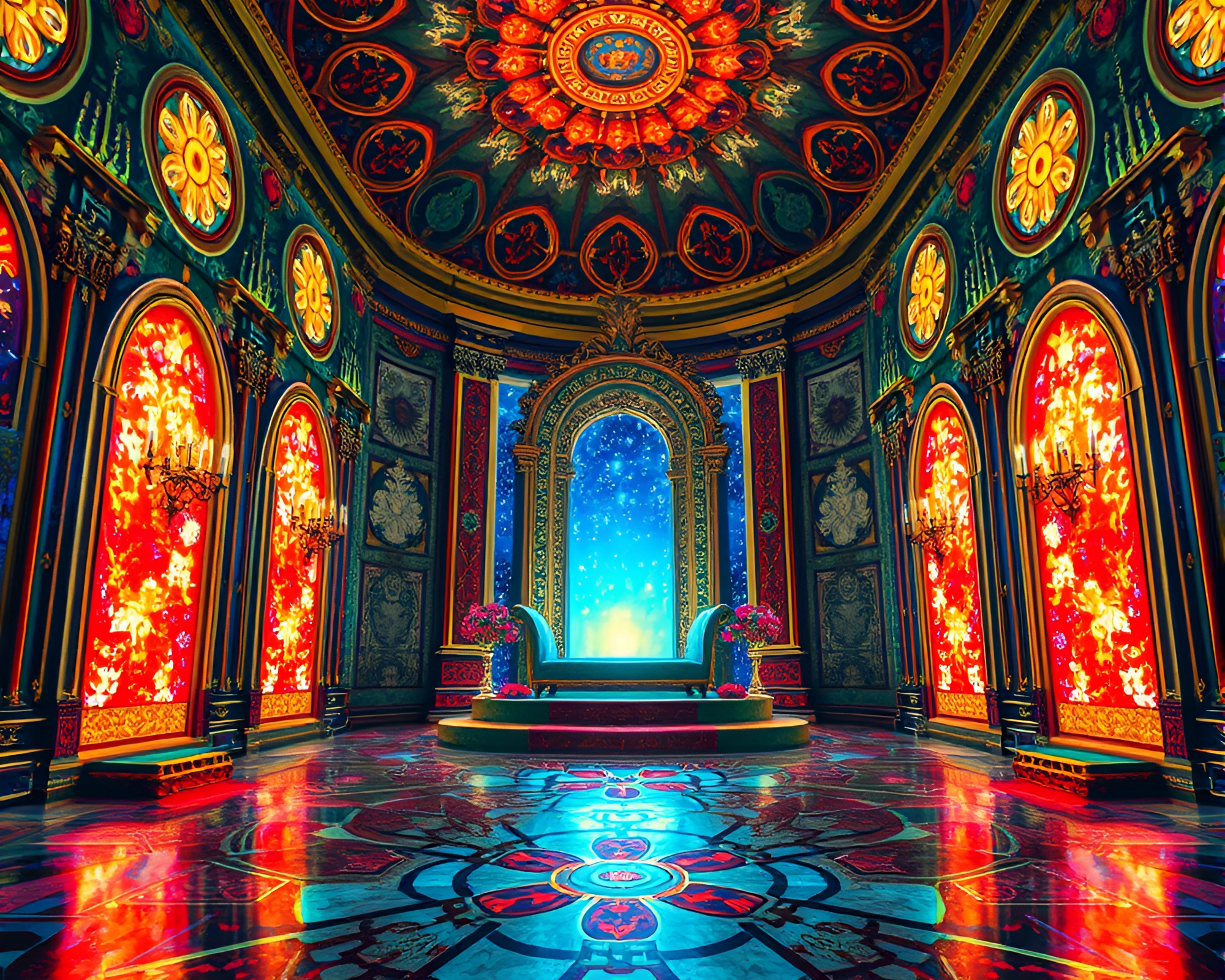 Majestic Kaleidoscope Throne Room – free AI stock image
