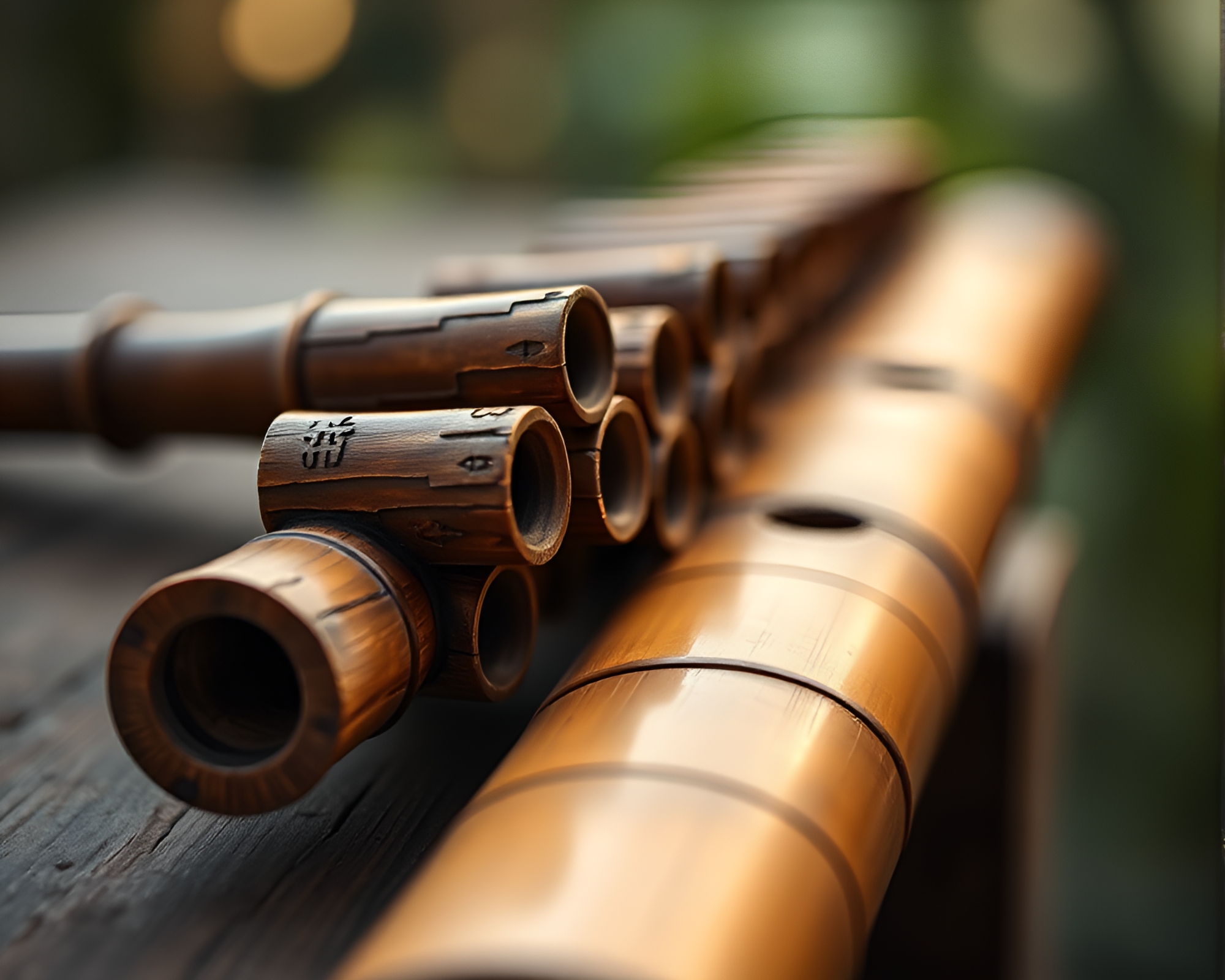 Bamboo Flute Focus Stacking with Bronze Sheen Vignette – free AI stock image