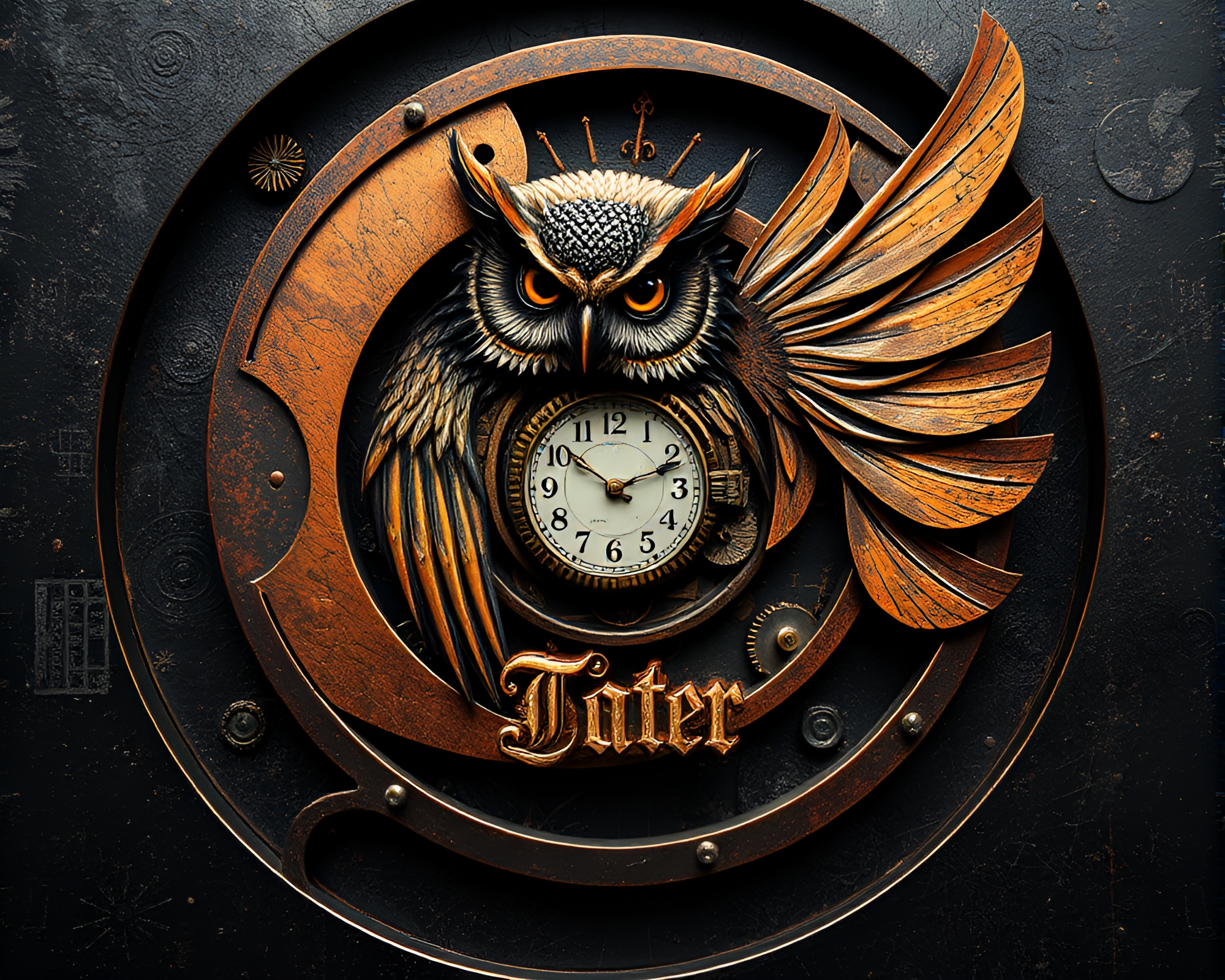 Clockwork Owl in Spiral Monochrome Design – free AI stock image