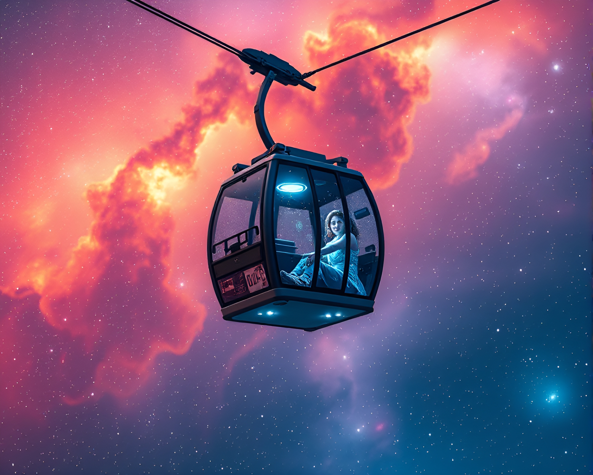 Gondola Lift in Cosmic Nebula Bio-Organic Oasis – free AI stock image
