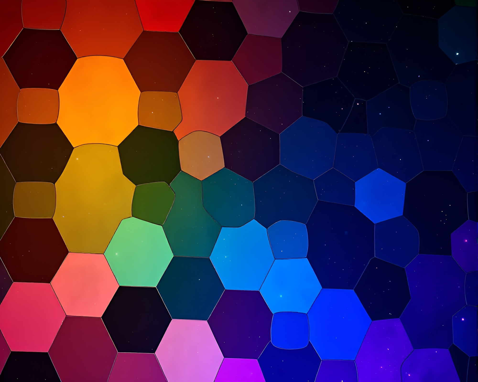 Satellite Hexagonal Tiling in Triadic Low-Light Composition – free AI stock image