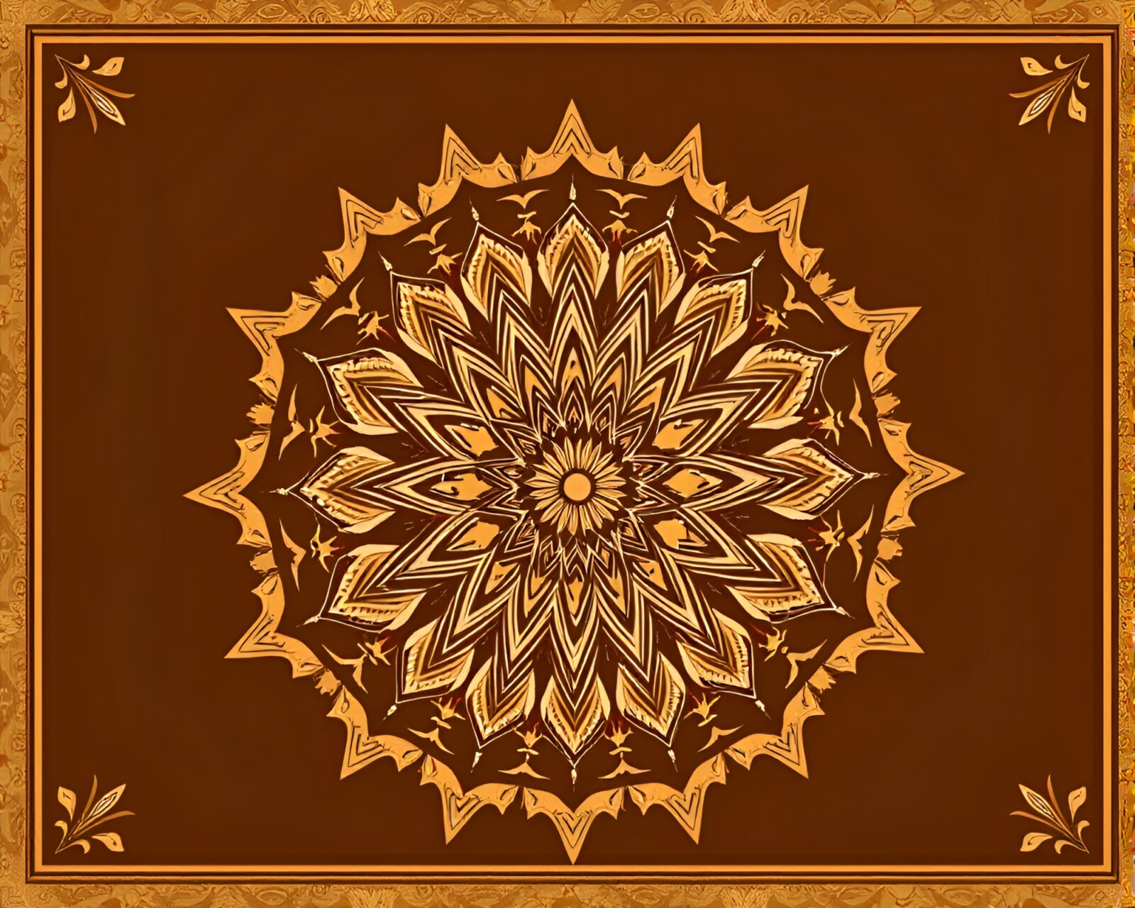Intricate mandala design with sepia tones and starburst colors