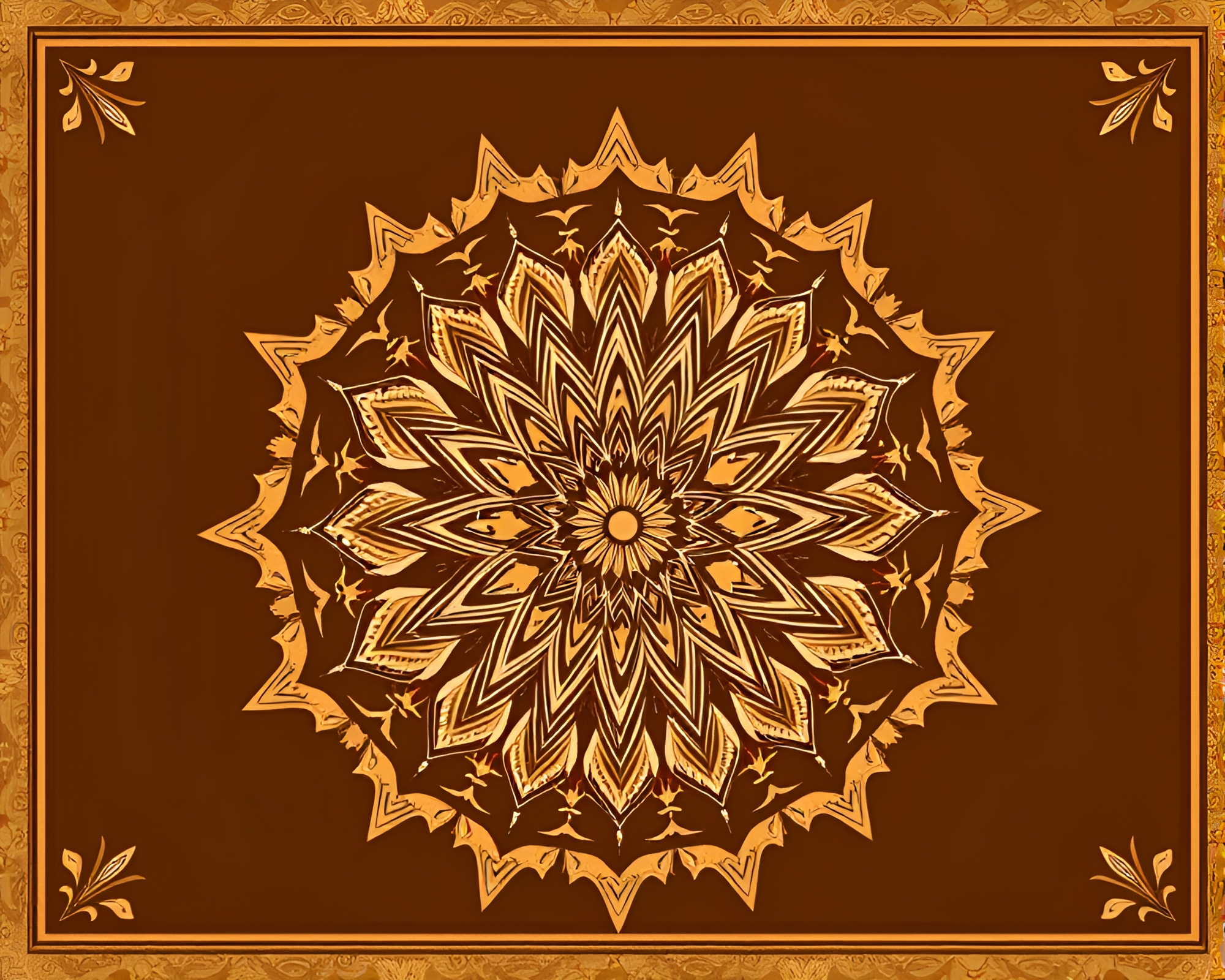 Sepia Mandala: Starburst Fractal within Frame Composition – free AI stock image