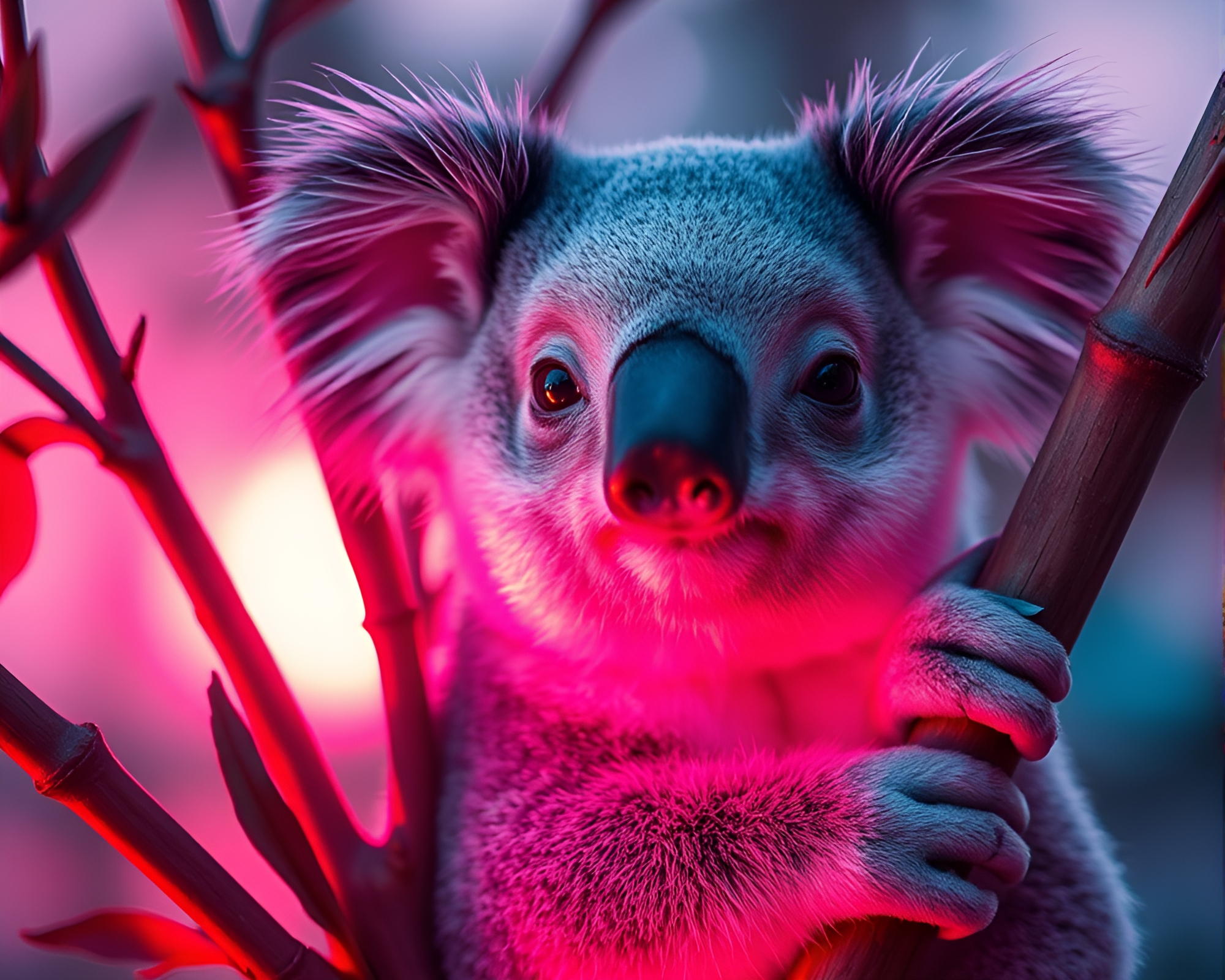 Koala Bathed in Sunrise Iridescence among Soap Film – free AI stock image