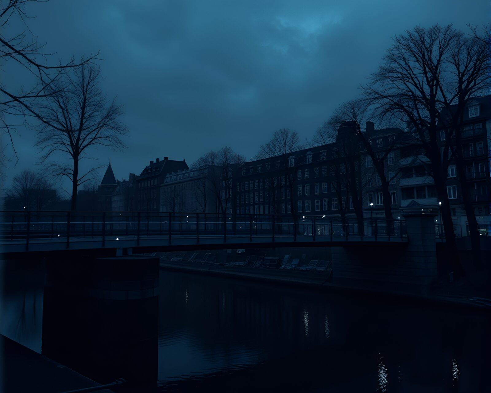 A mysterious glass bridge with dramatic lighting and shadows